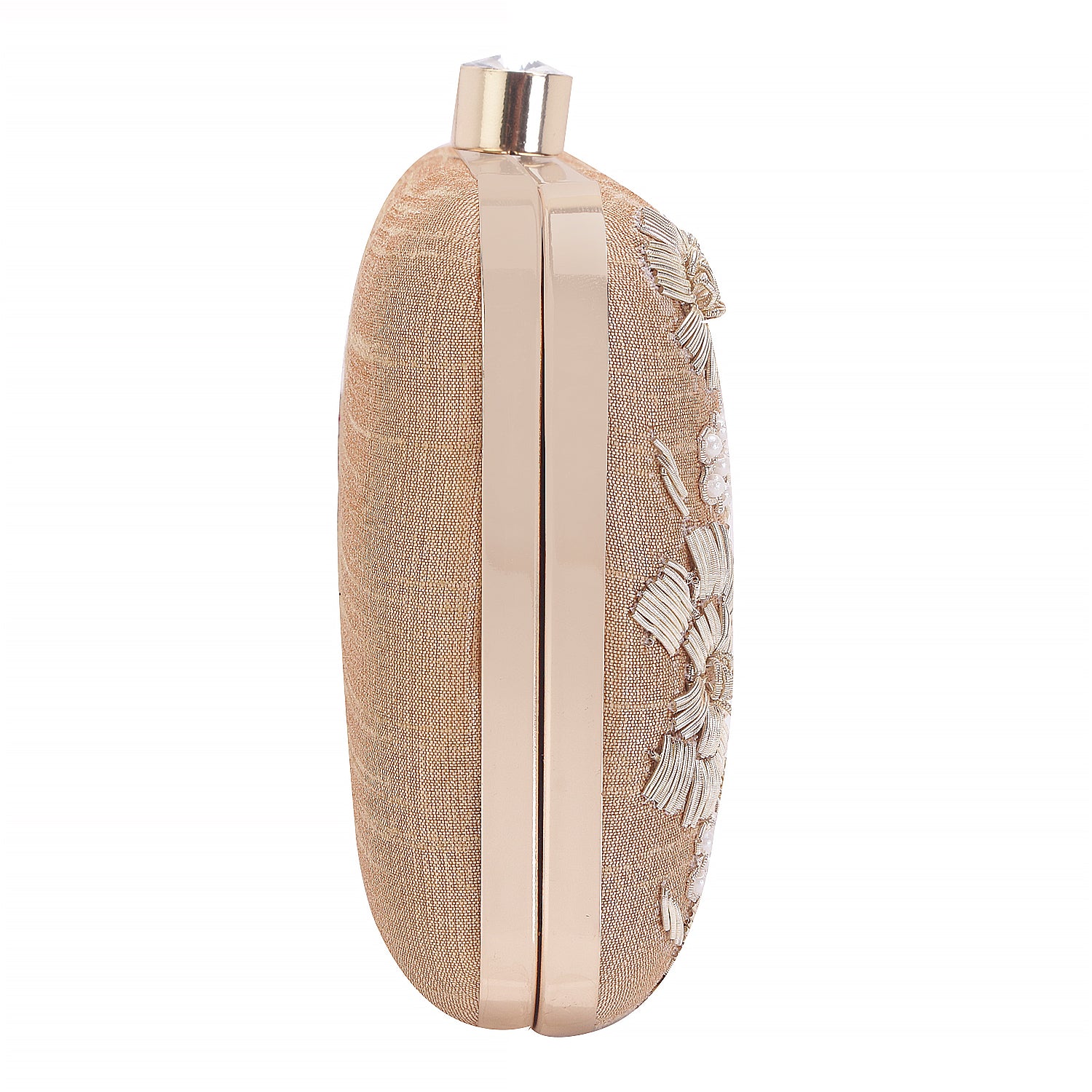 golden handmade embroidery rectungler clutch