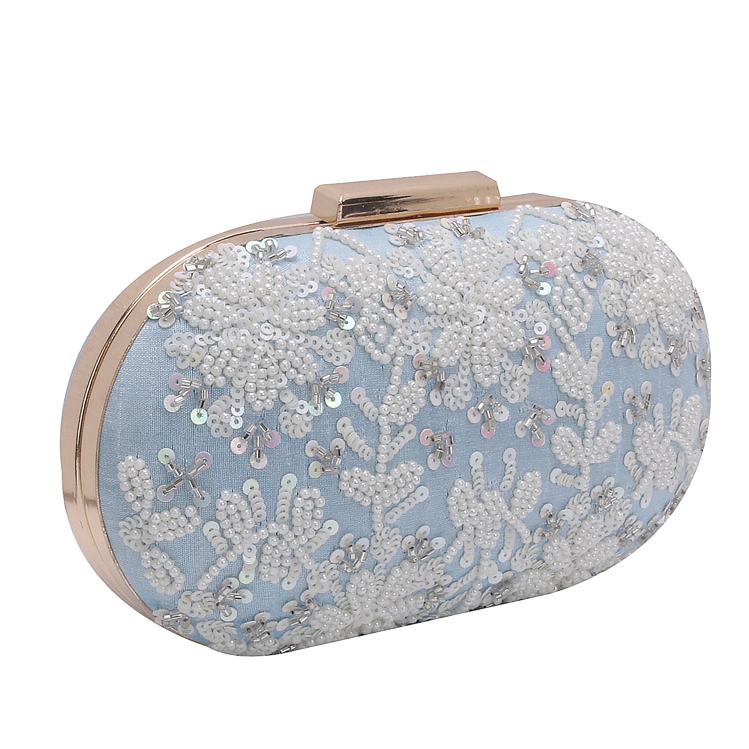 Sky Blue Ovel Clutch For Casual Use