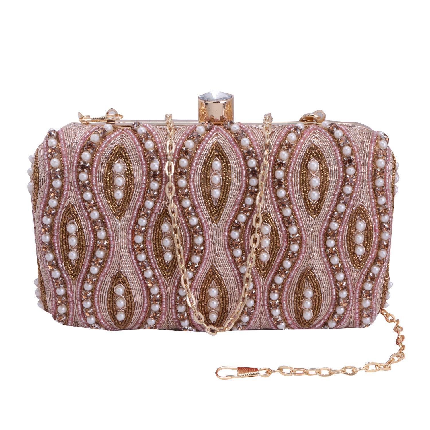 rose gold embroidered clutch