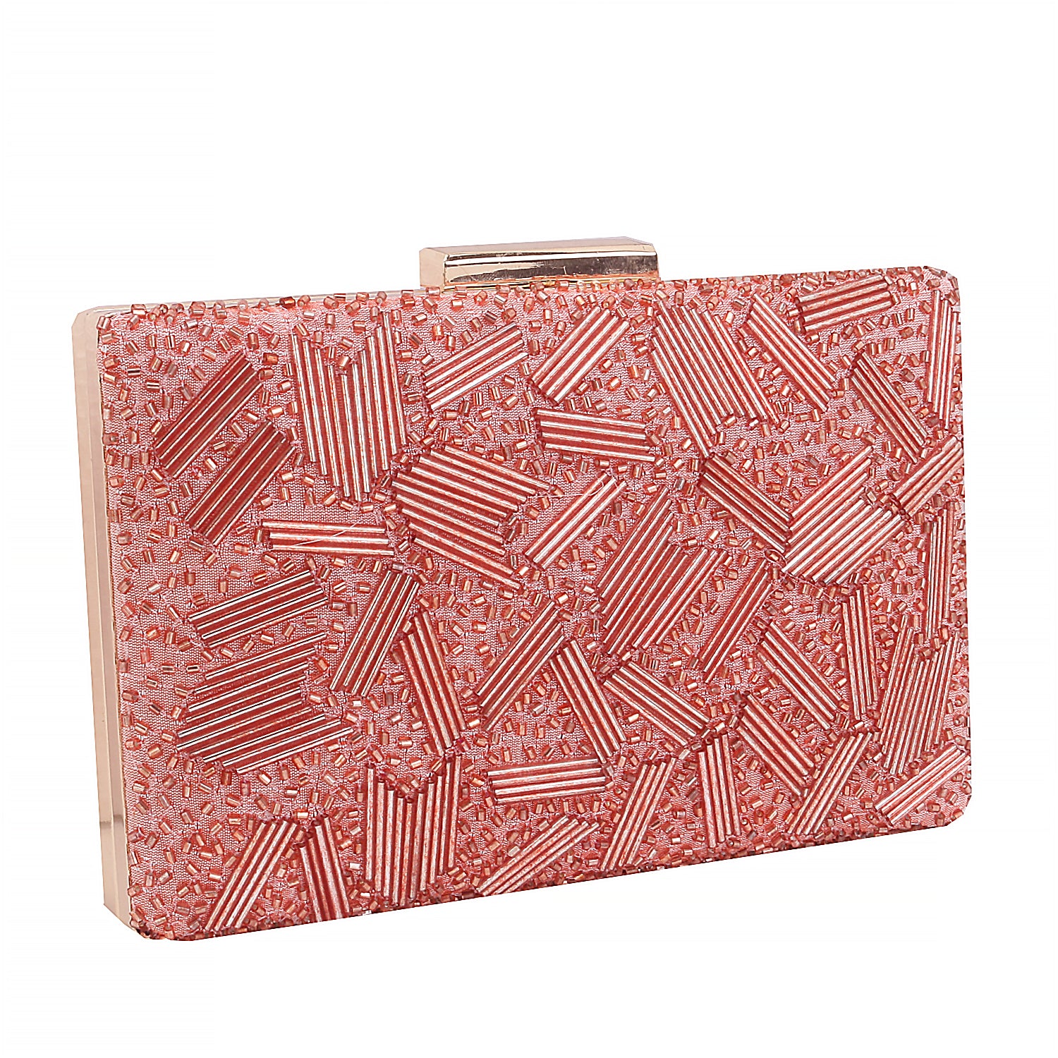 Peach Cutdana Handmade Embroidery Rectungler Clutch