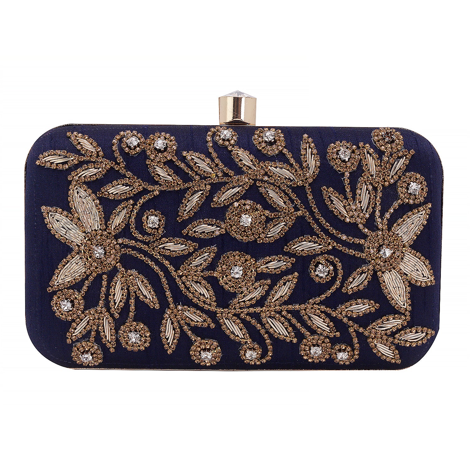 stylish blue embroidered clutch