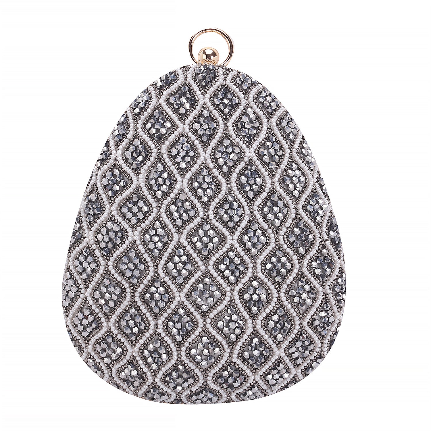 Elegant grey embroidered almond shape clutch