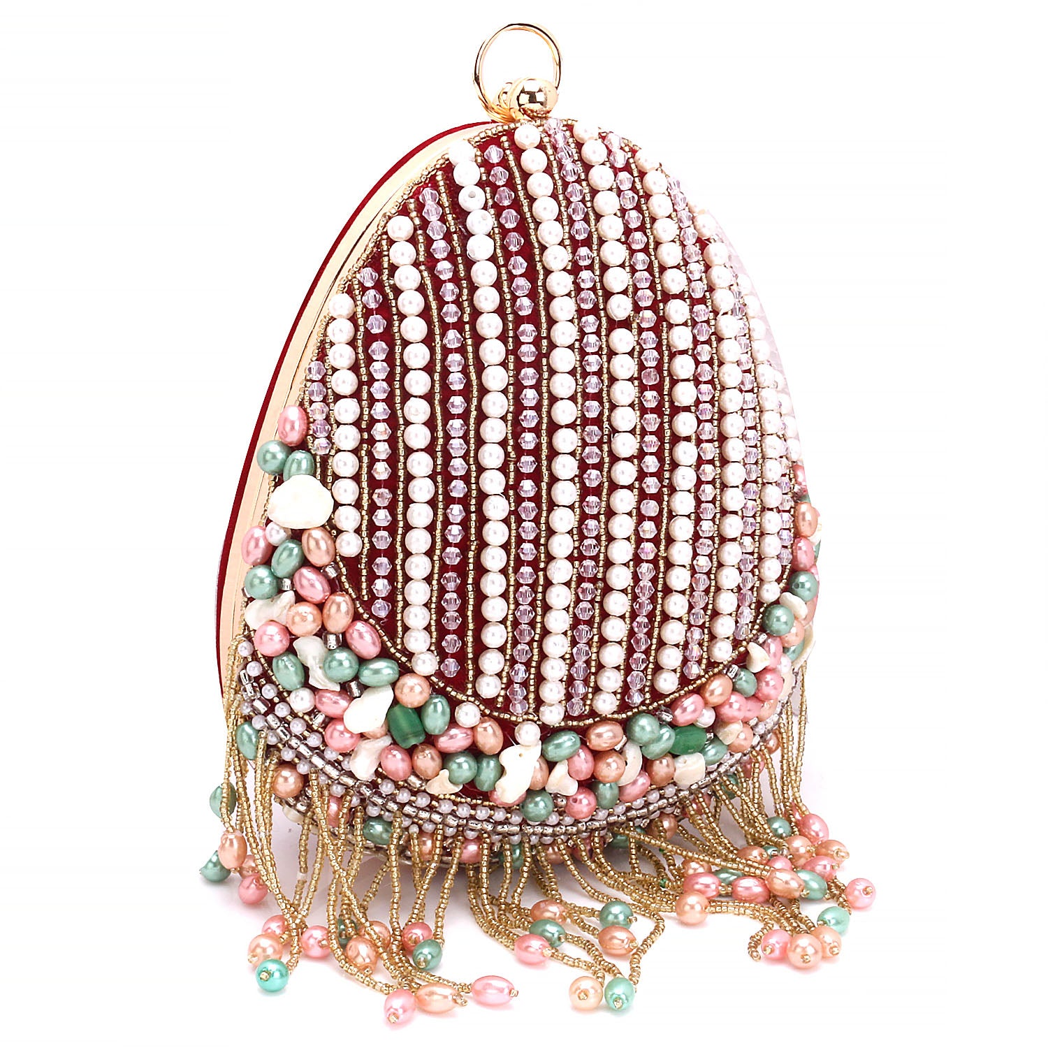 almond shape tassel embroidery clutch