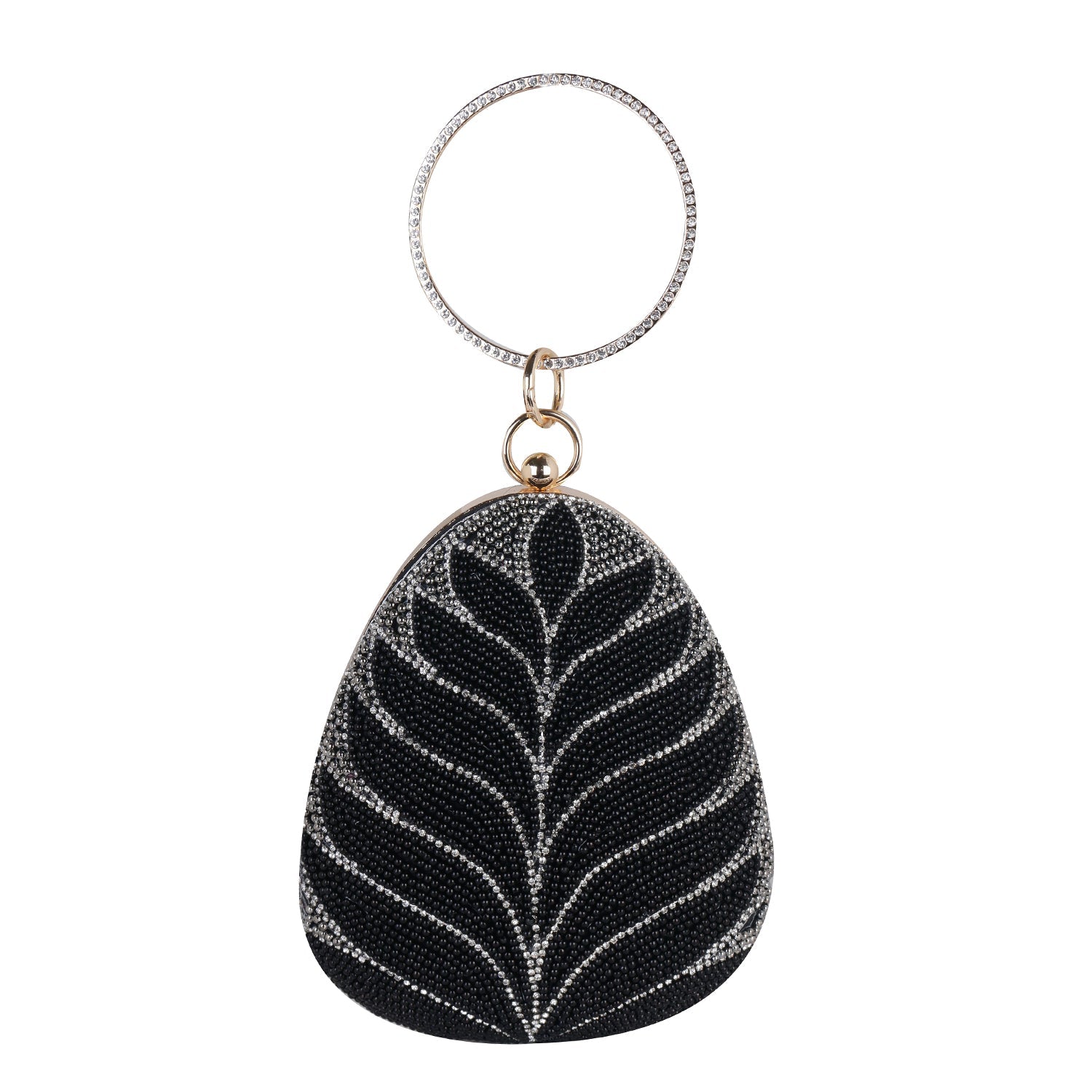 Exclusive Embroidered egg shape Designer black clutch