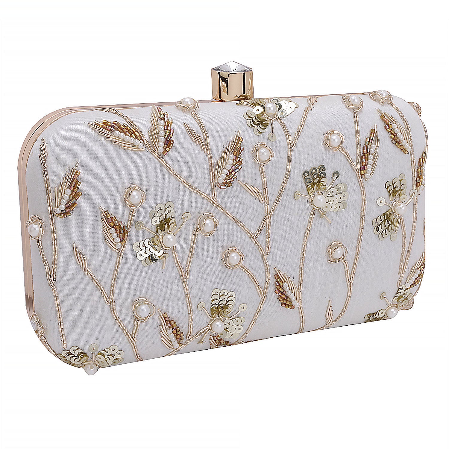 leaf design embroidery clutch