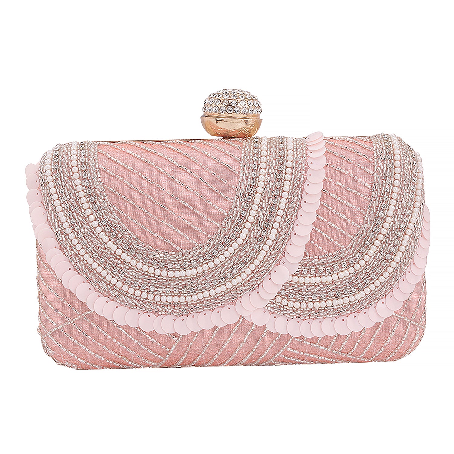 Swisni peach embroidered clutch