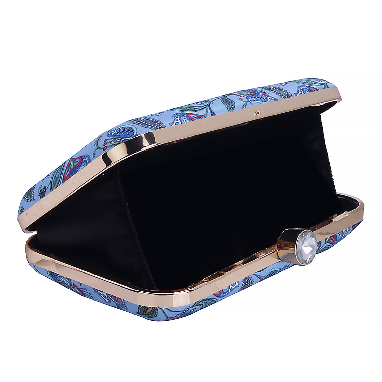 blue printed clutch