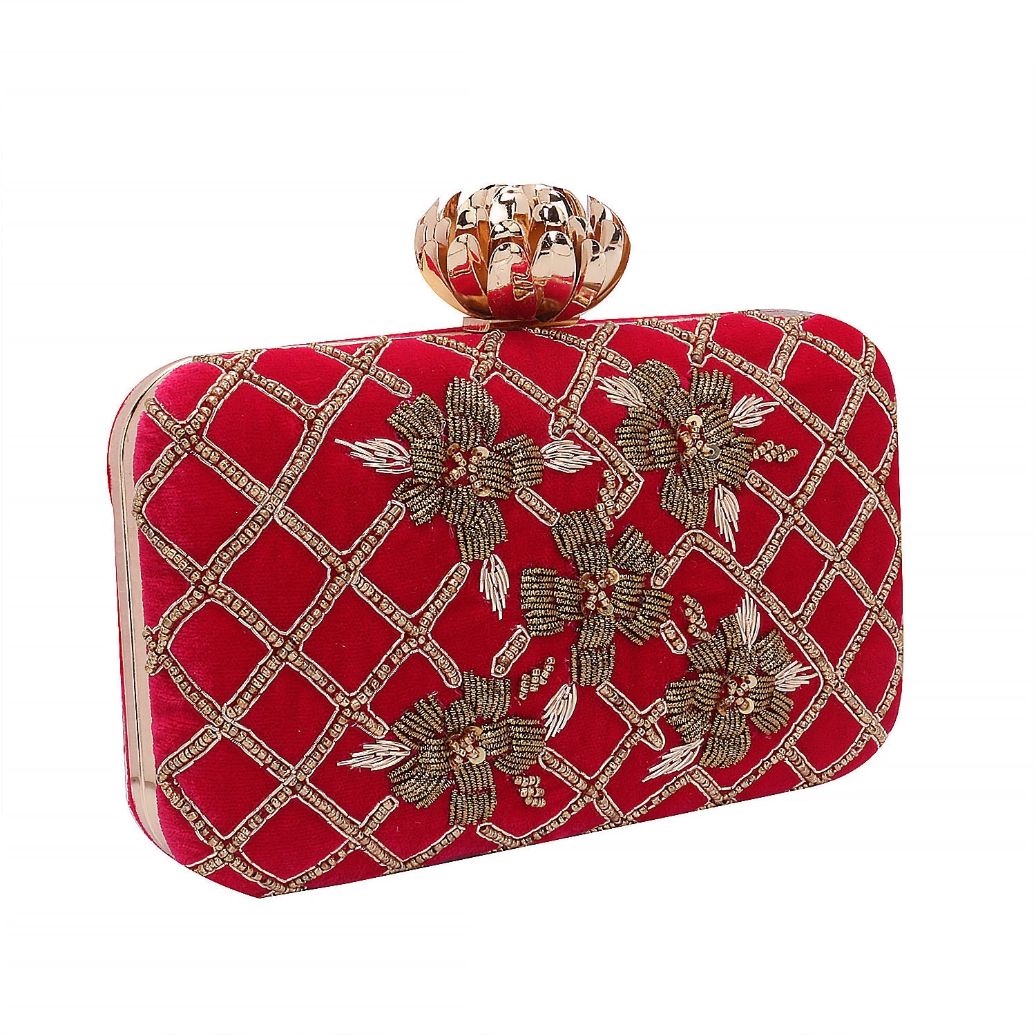 Embroidered Box Clutch For Casual Use