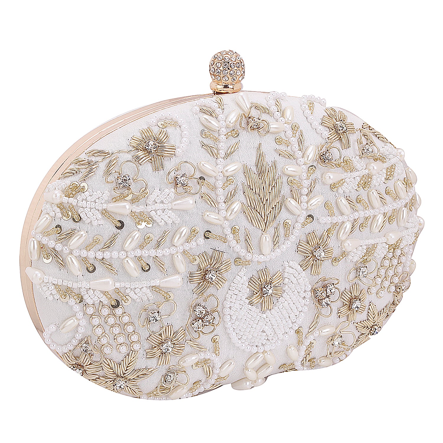 Handcrafted Softy Design White Oval Shape Clutch