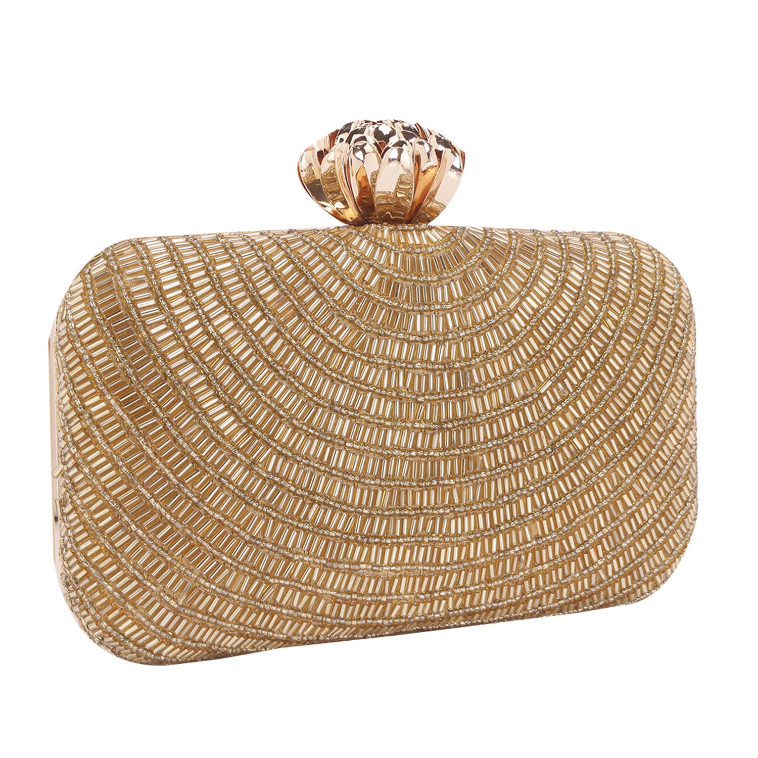 latest golden swirl design embroidered clutch bag