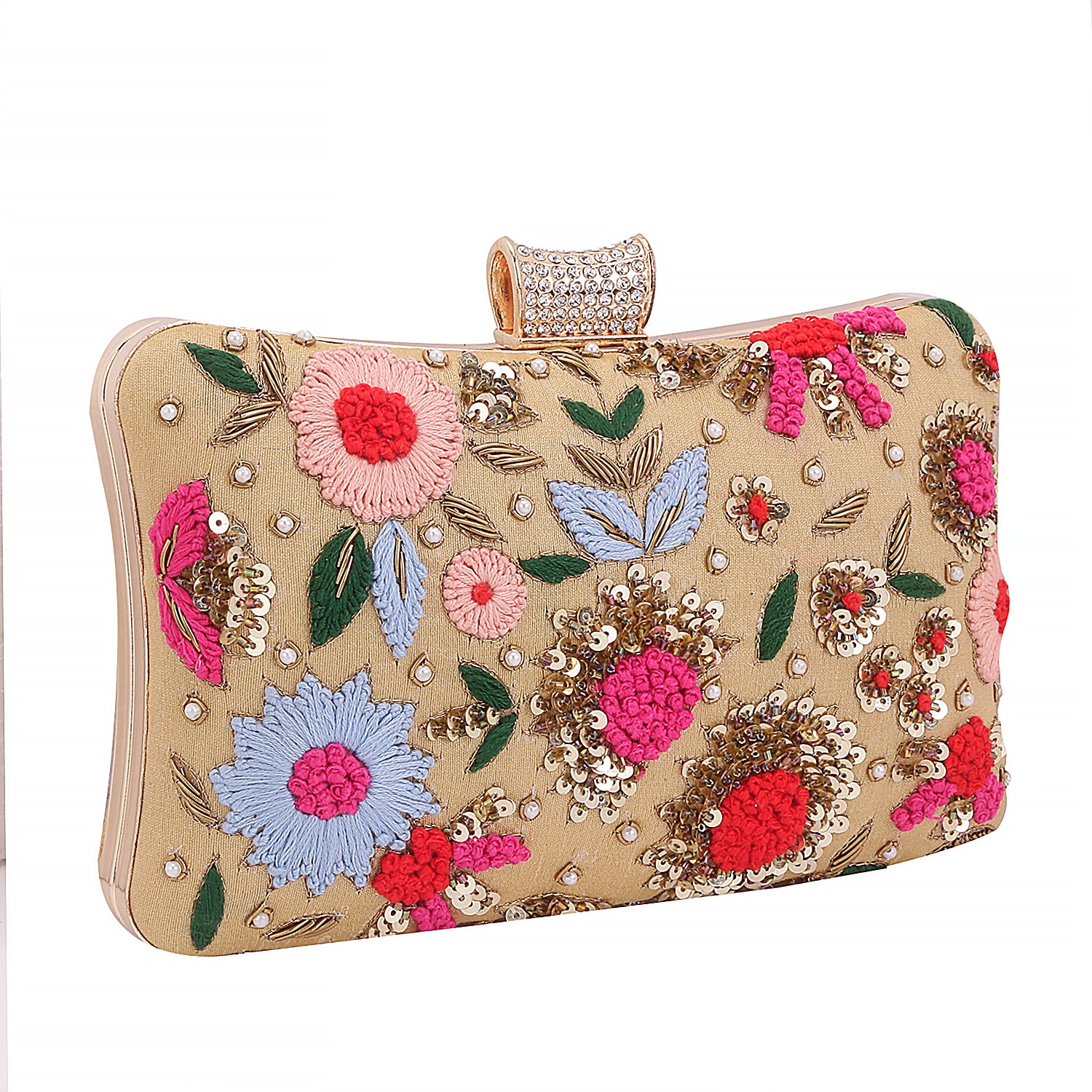 Golden Handmade Thread Embroidery Partywear Clutch