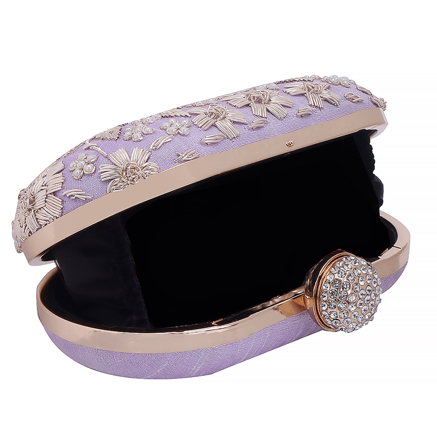 handmade embroidery lilac oval clutch