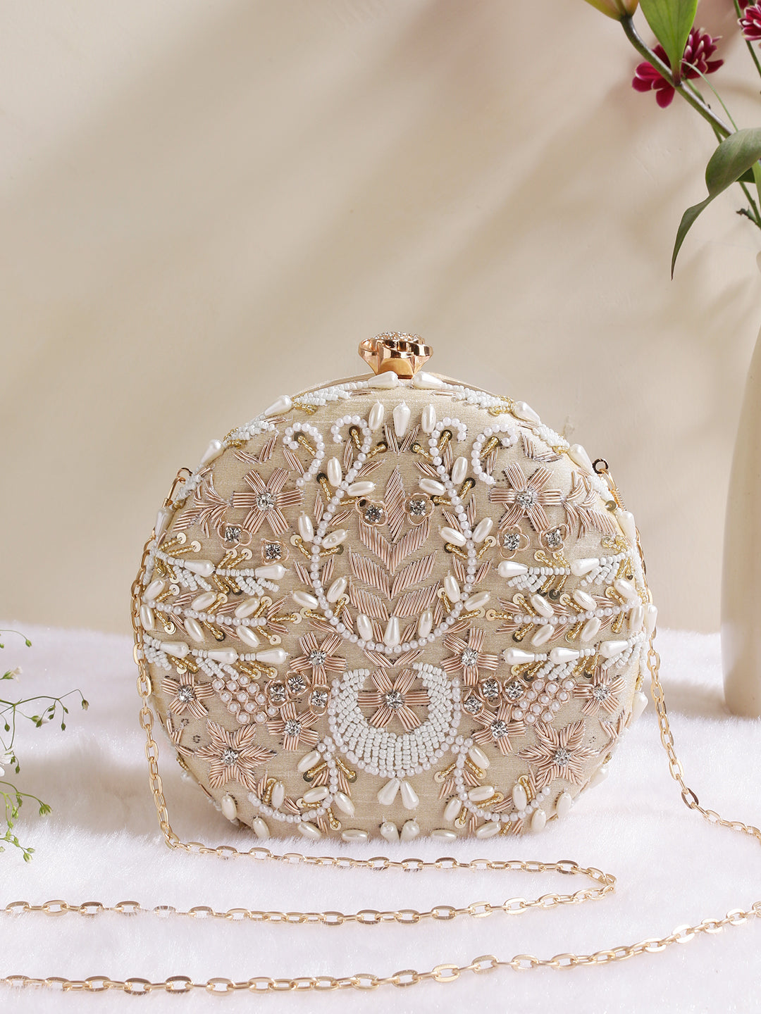Swisni semi round embroidered clutch bag
