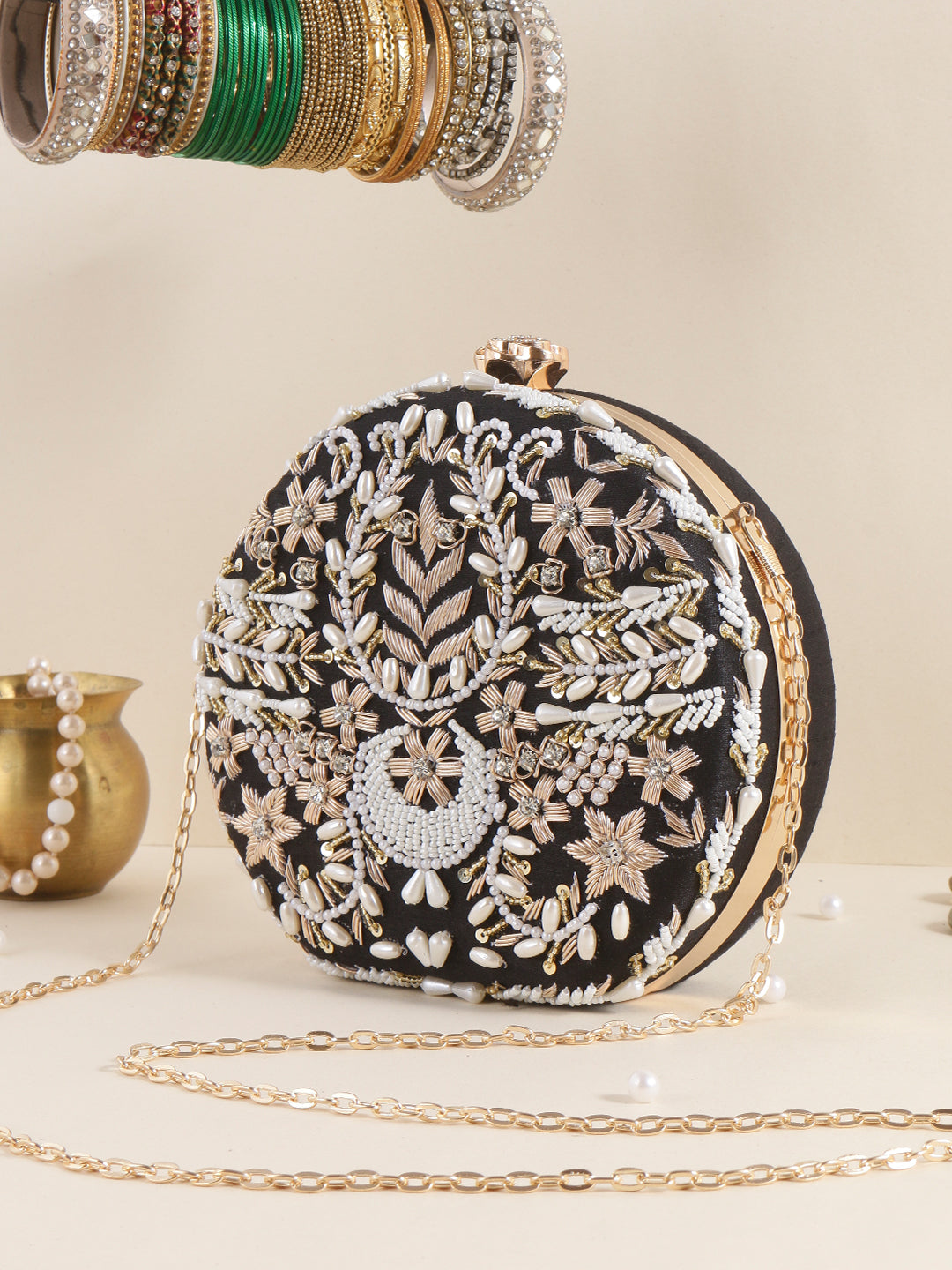 Swisni semi round embroidered clutch bag