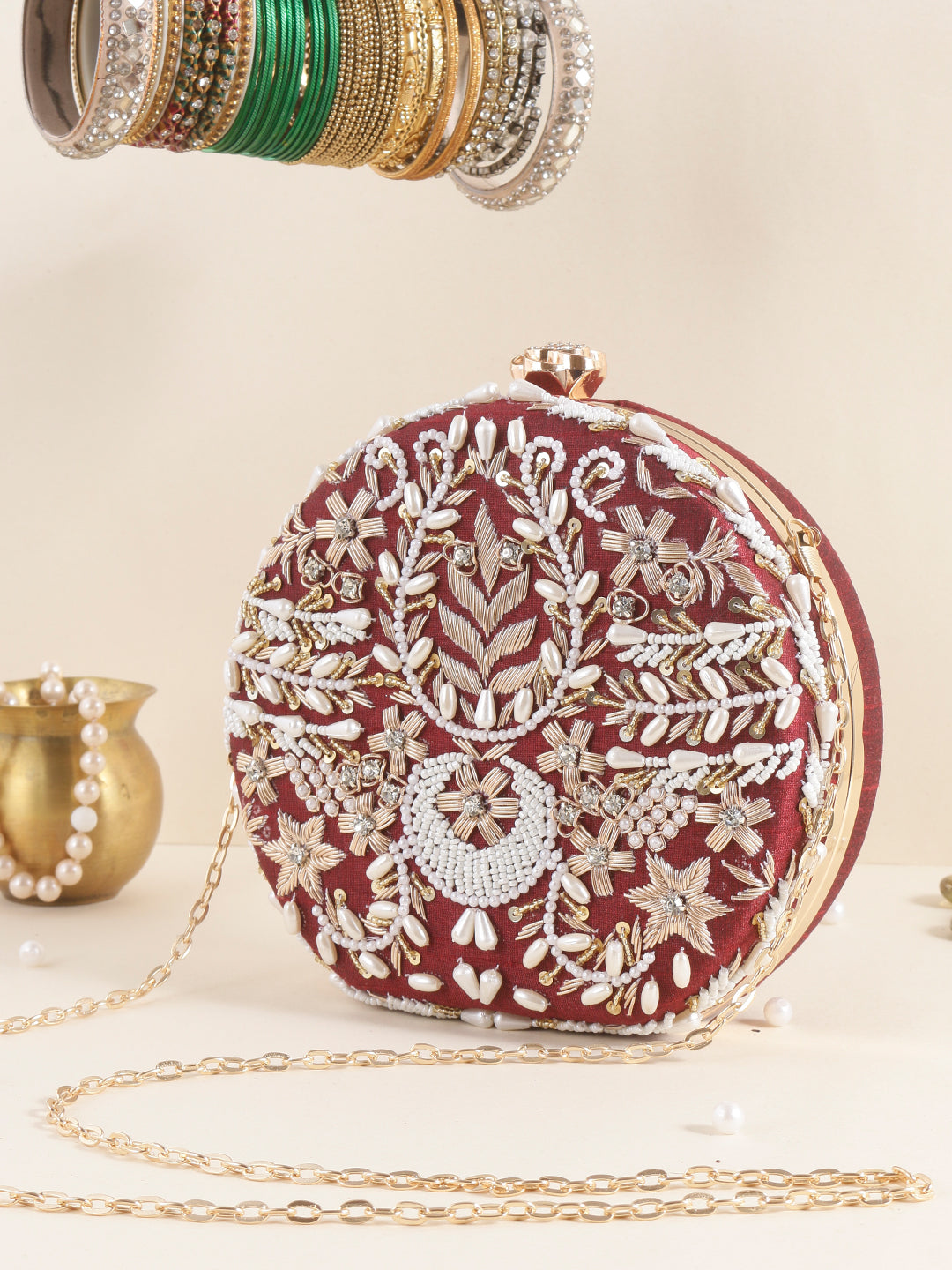 Swisni semi round embroidered clutch bag