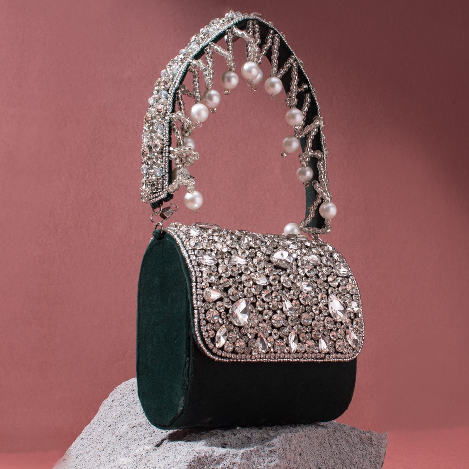 Swisni black crystal flap bag