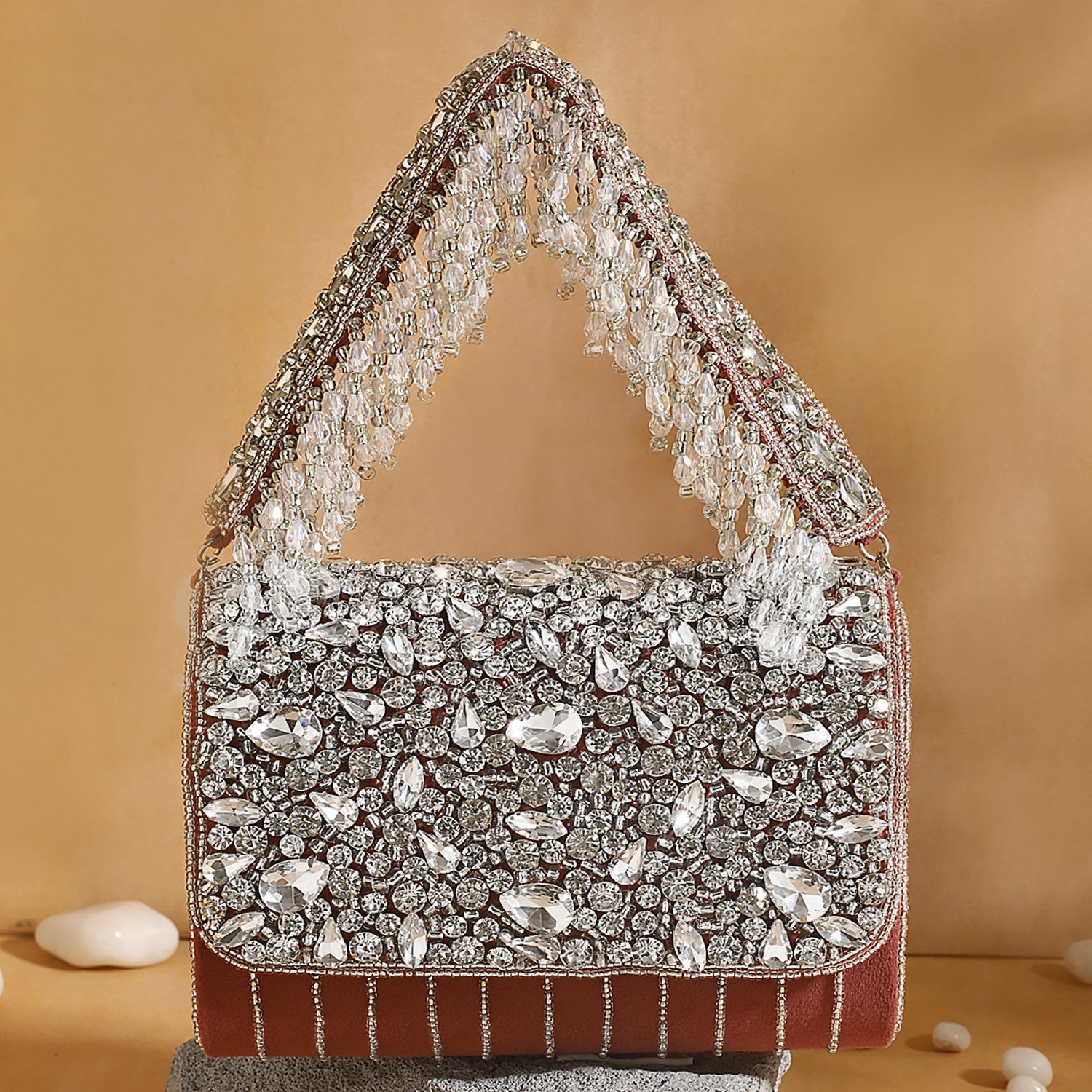 Swisni peach crystal flap bag