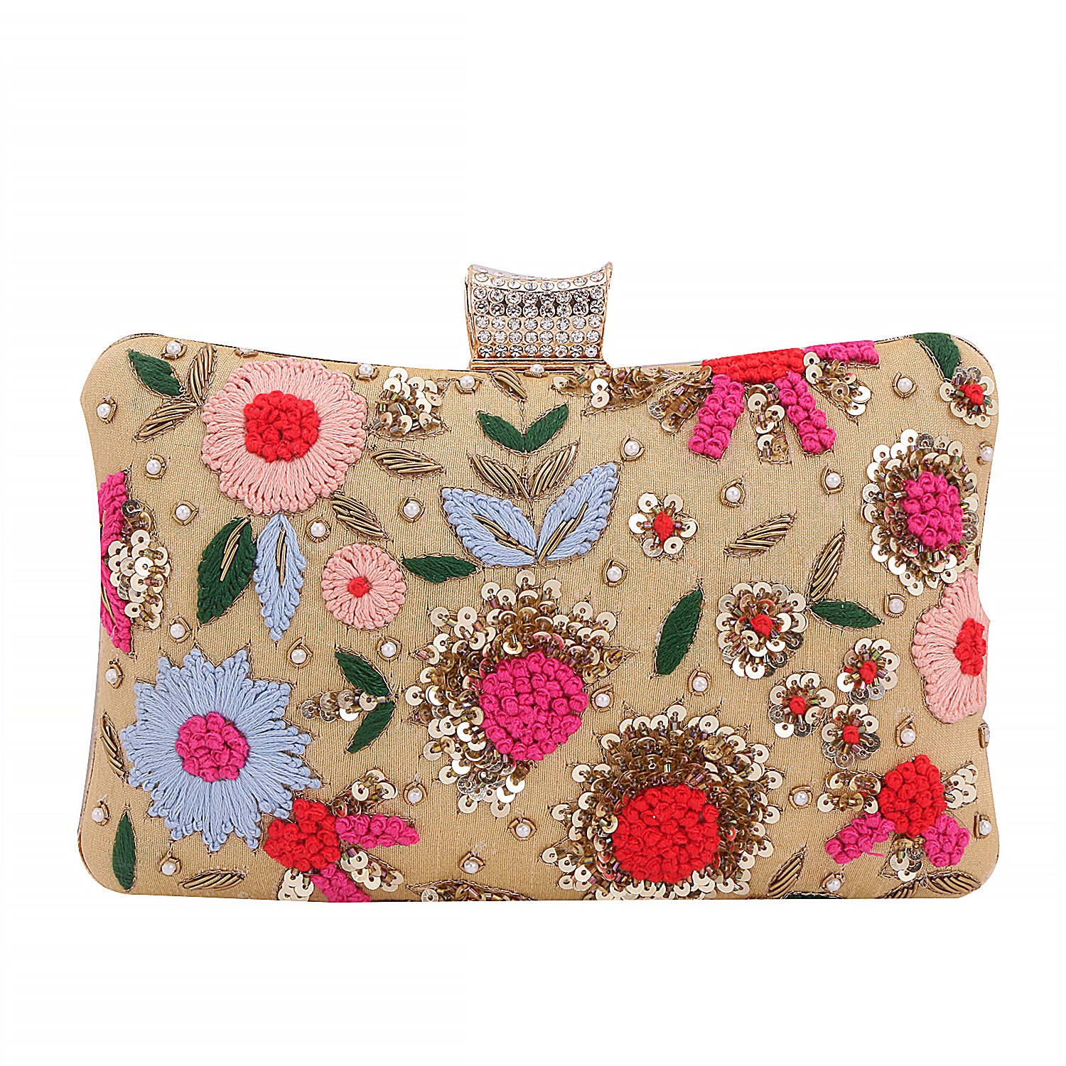 Golden Handmade Thread Embroidery Partywear Clutch