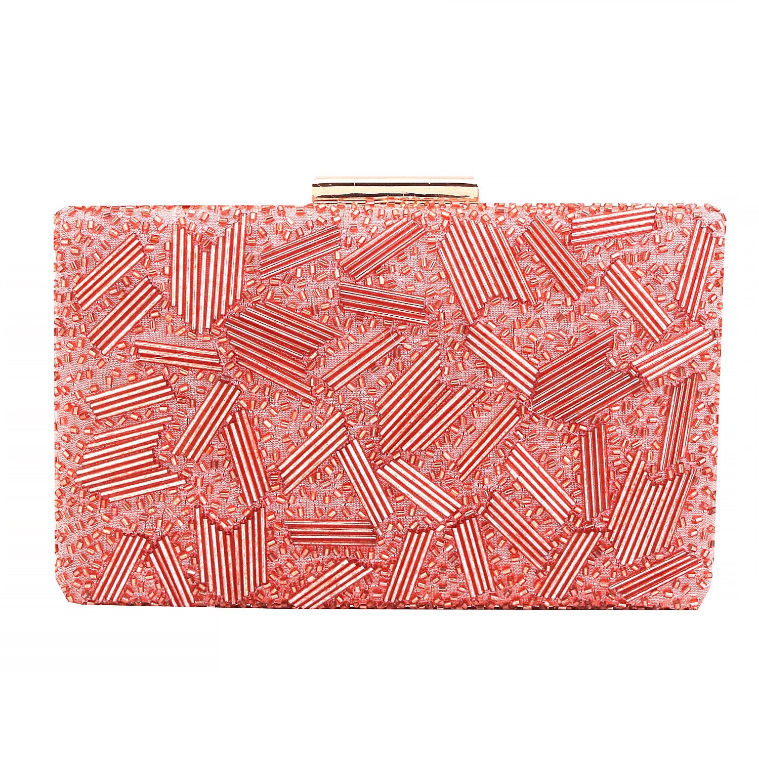 Peach Cutdana Handmade Embroidery Rectungler Clutch