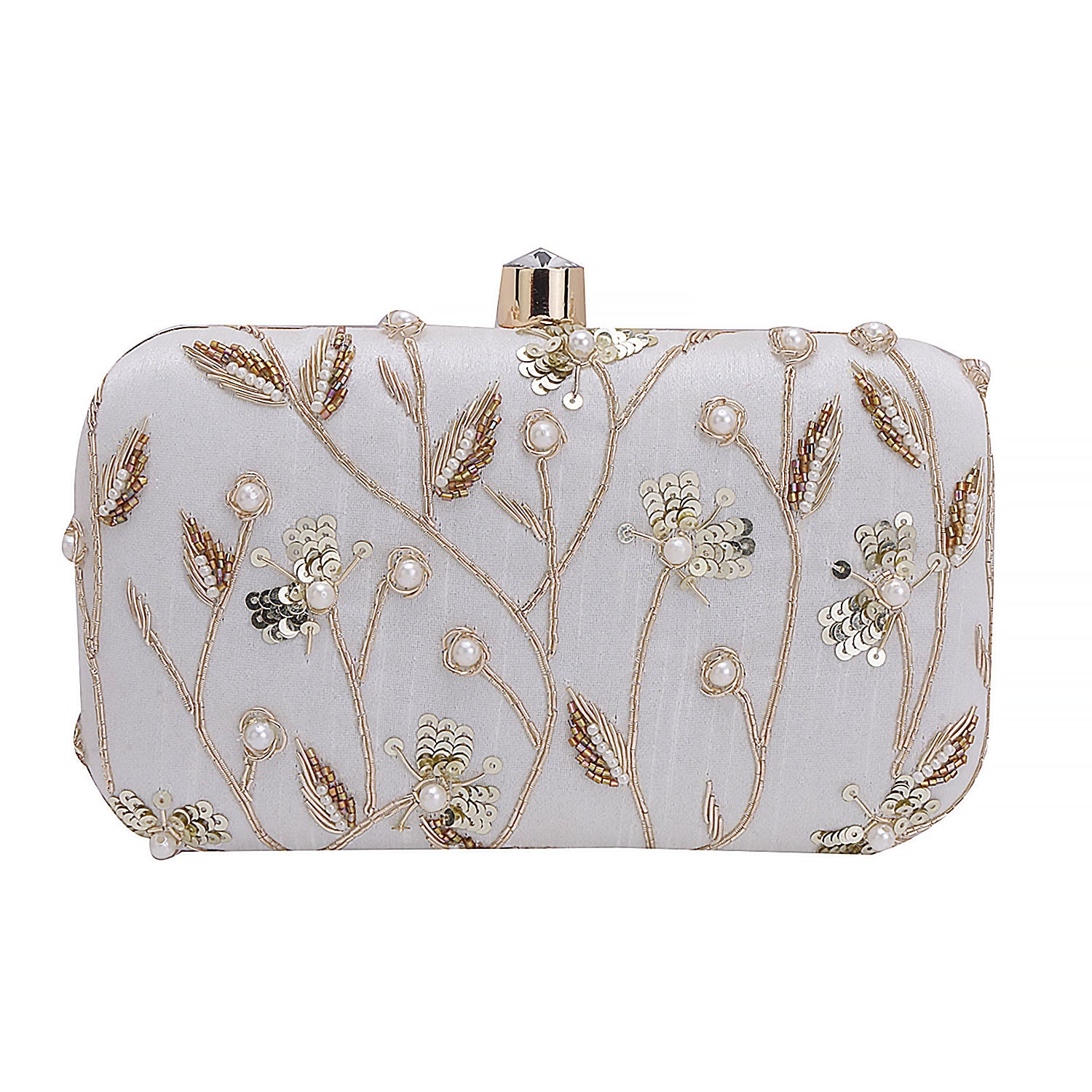 leaf design embroidery clutch