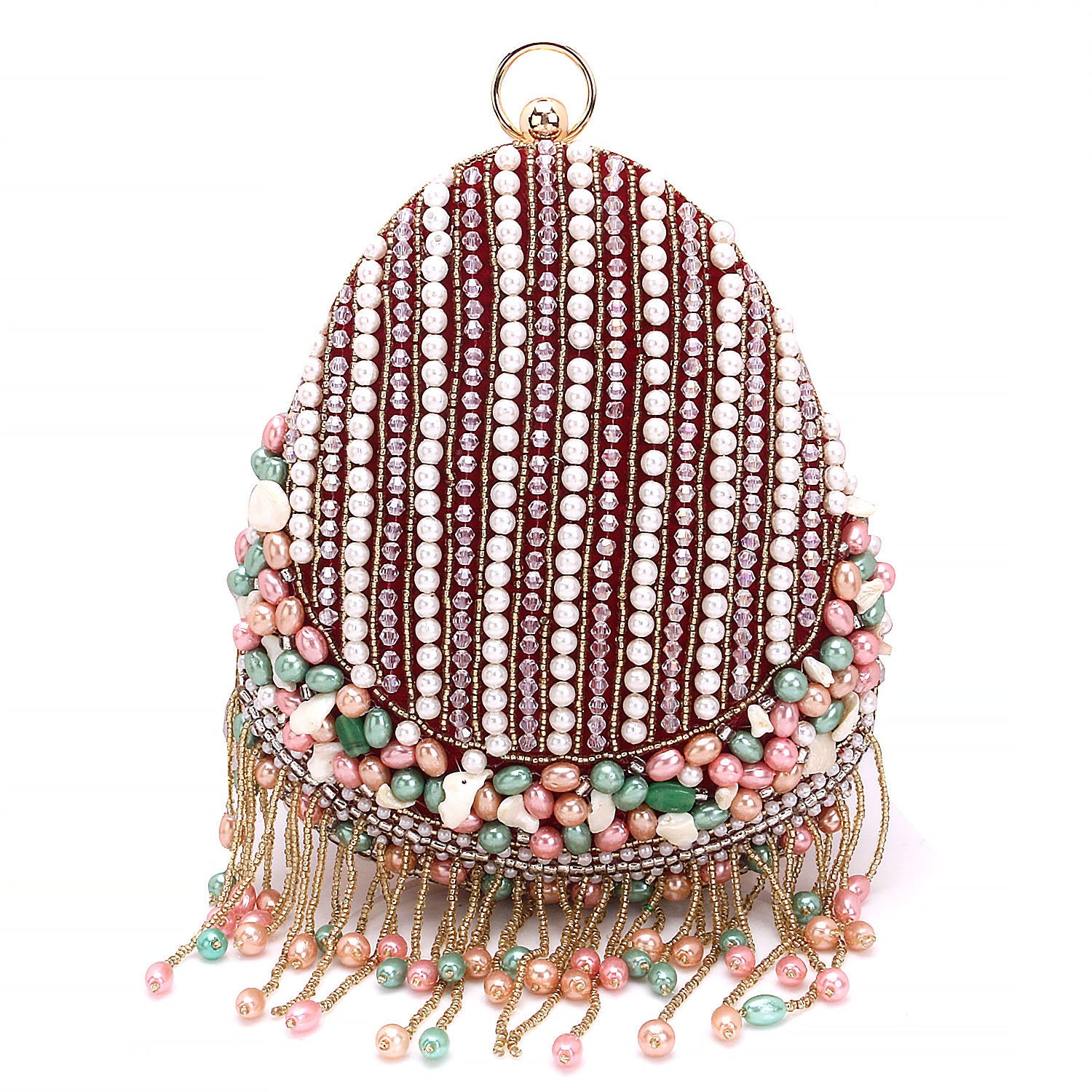 almond shape tassel embroidery clutch