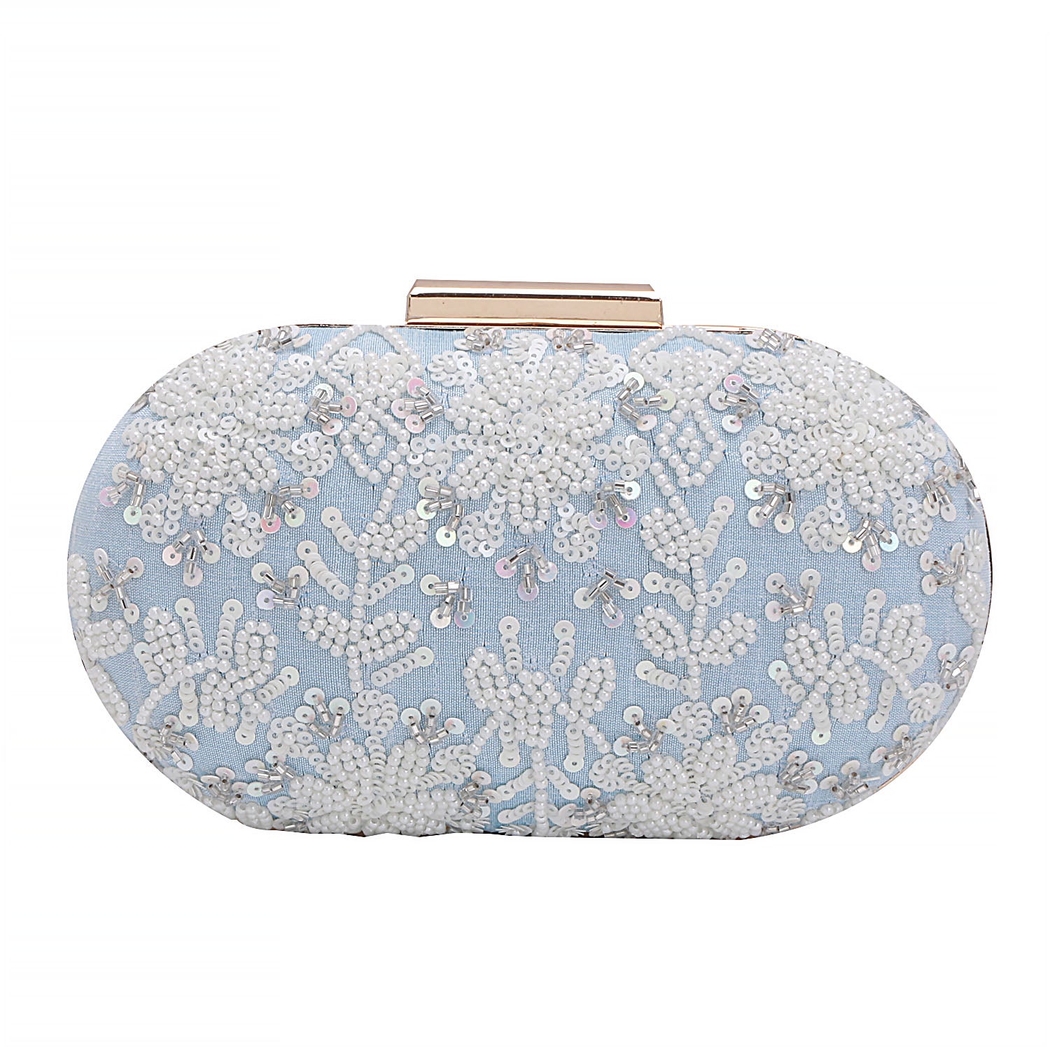Sky Blue Ovel Clutch For Casual Use