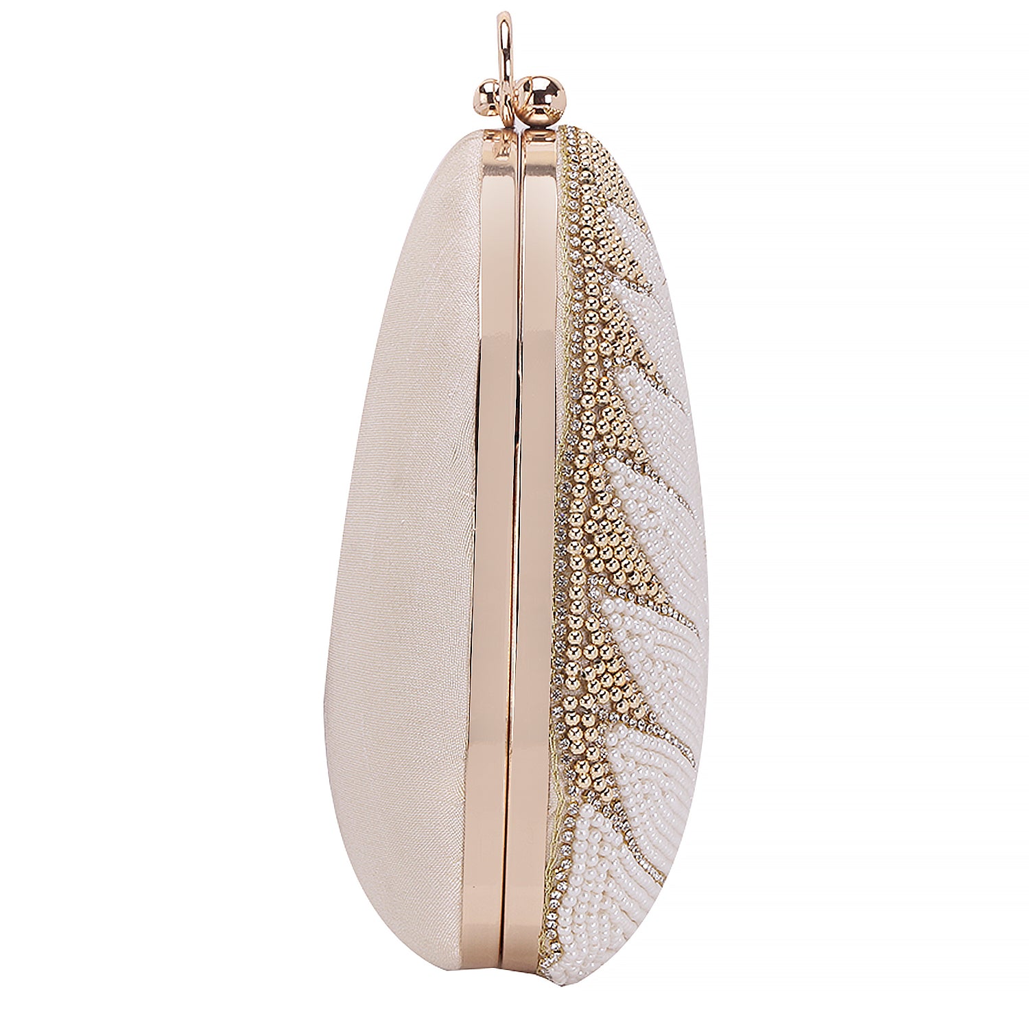 Designer handmade embroidery almond shape clutch