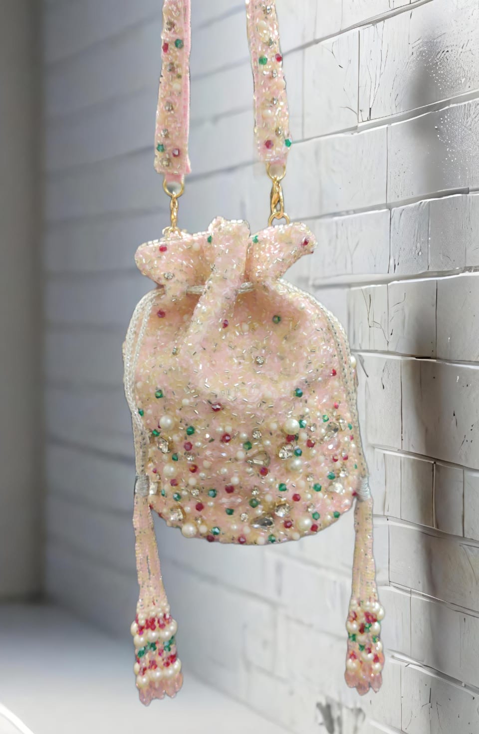 Pink Embroidered Potli