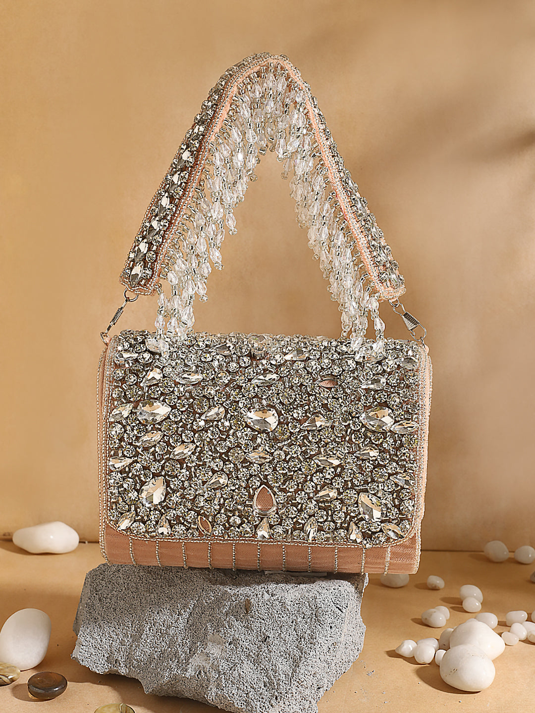 Swisni peach crystal flap bag