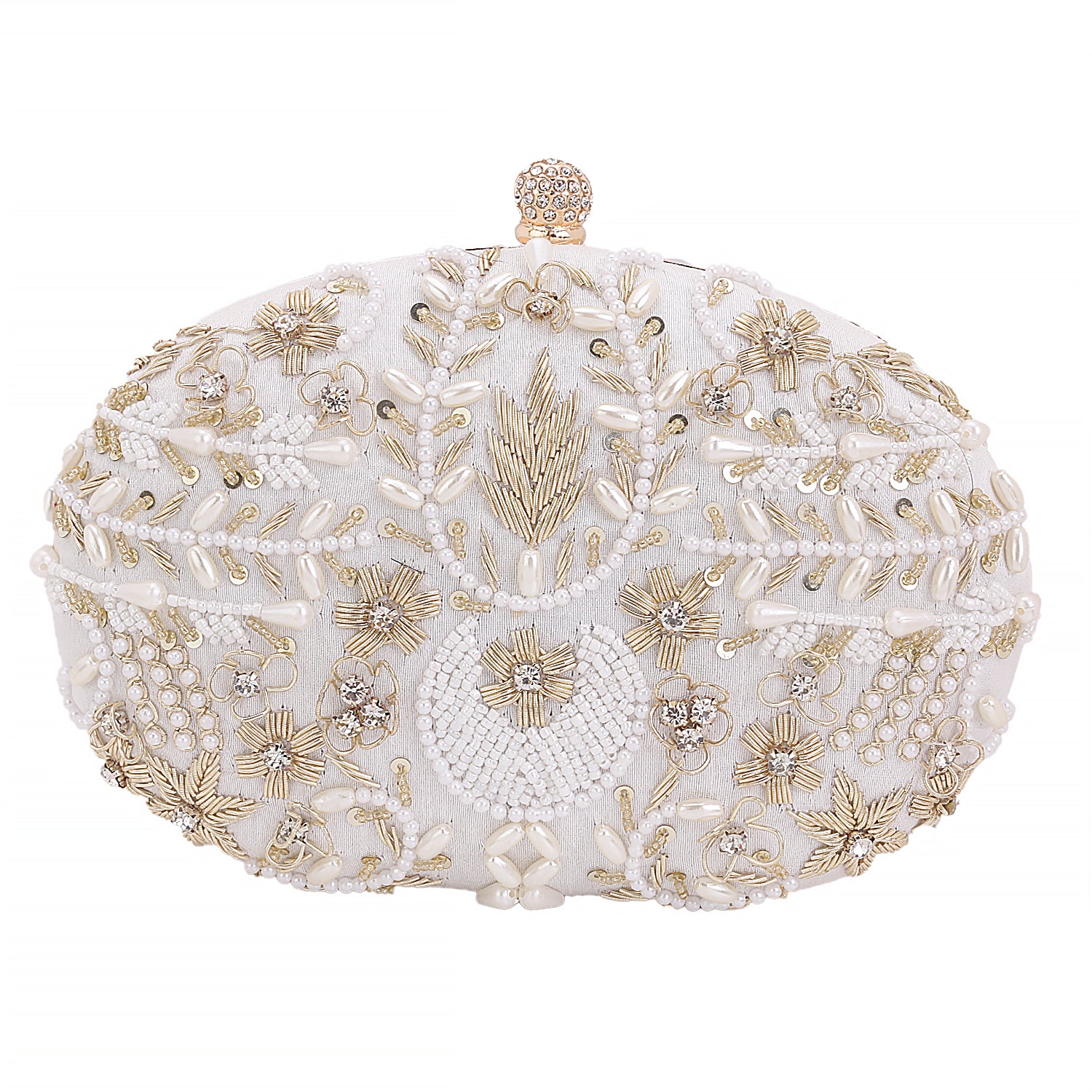 Handcrafted Softy Design White Oval Shape Clutch