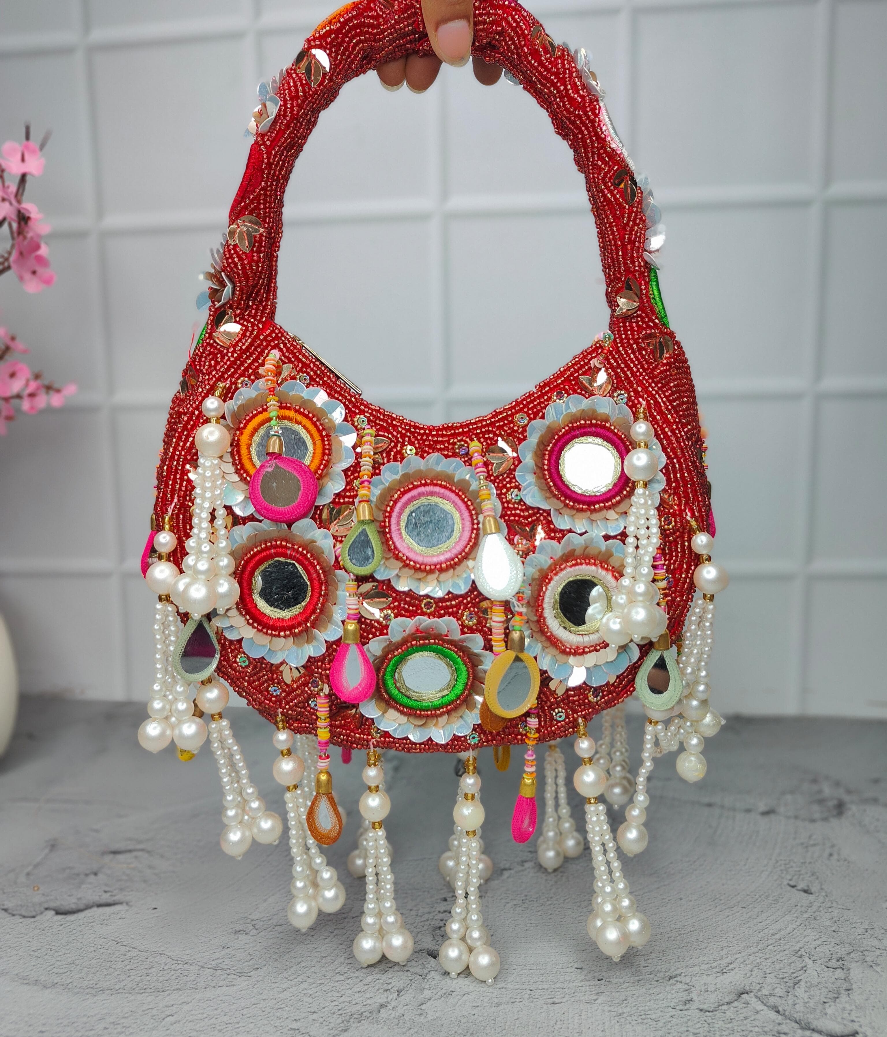 Red mirror moon shape bag