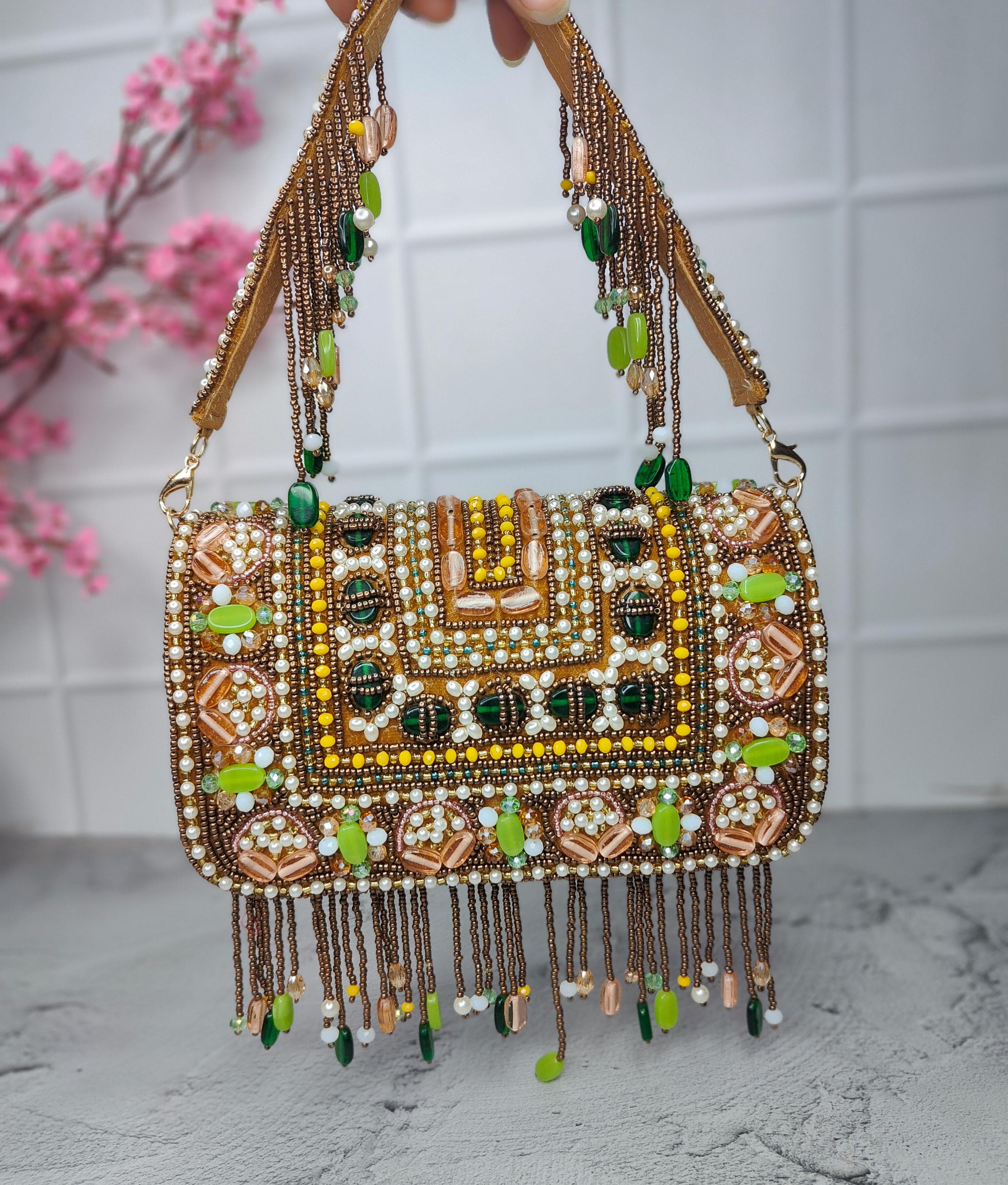 Golden copper beaded Heavy flap bags