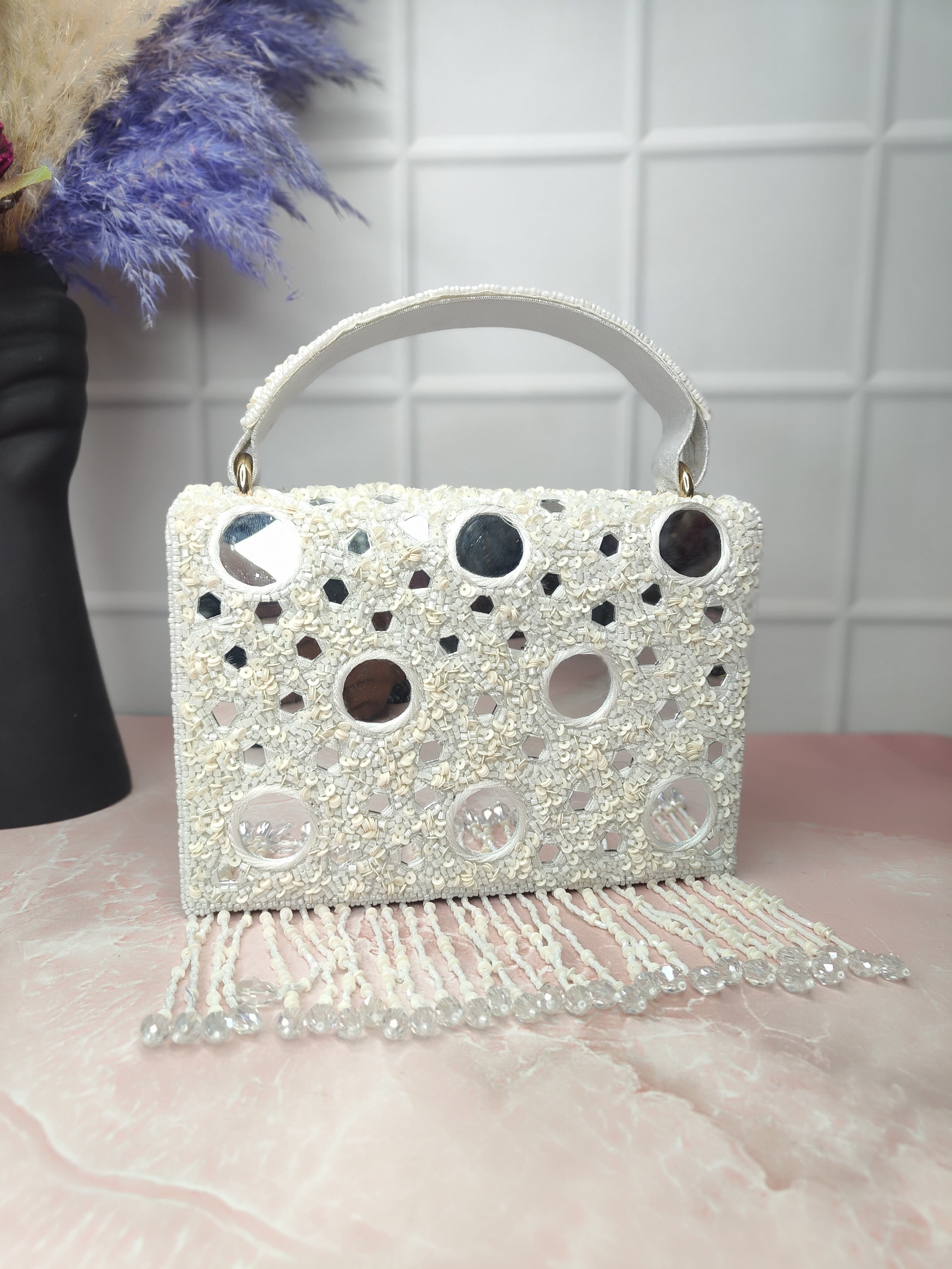 White mirror flap bags