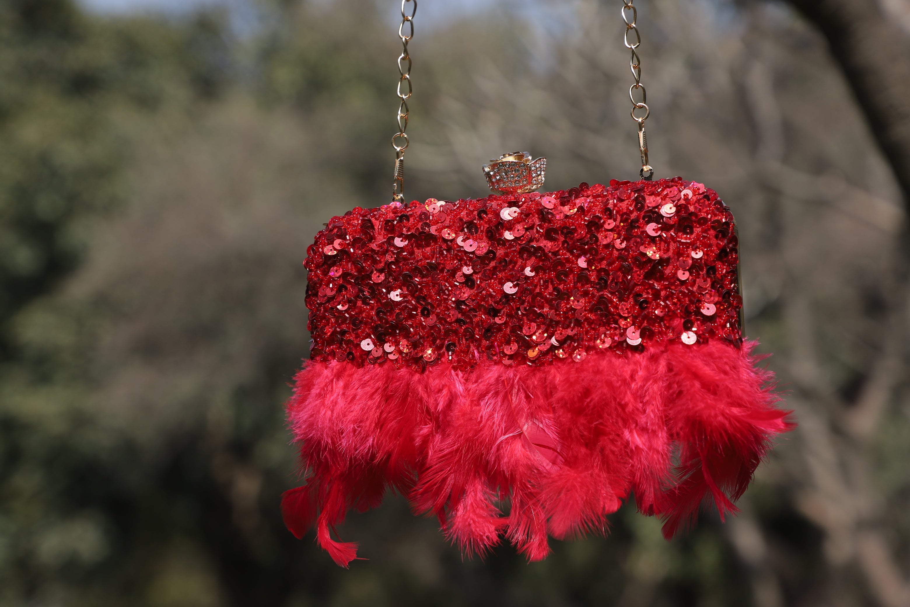 Attractive Red Fur Clutch for Women Girls