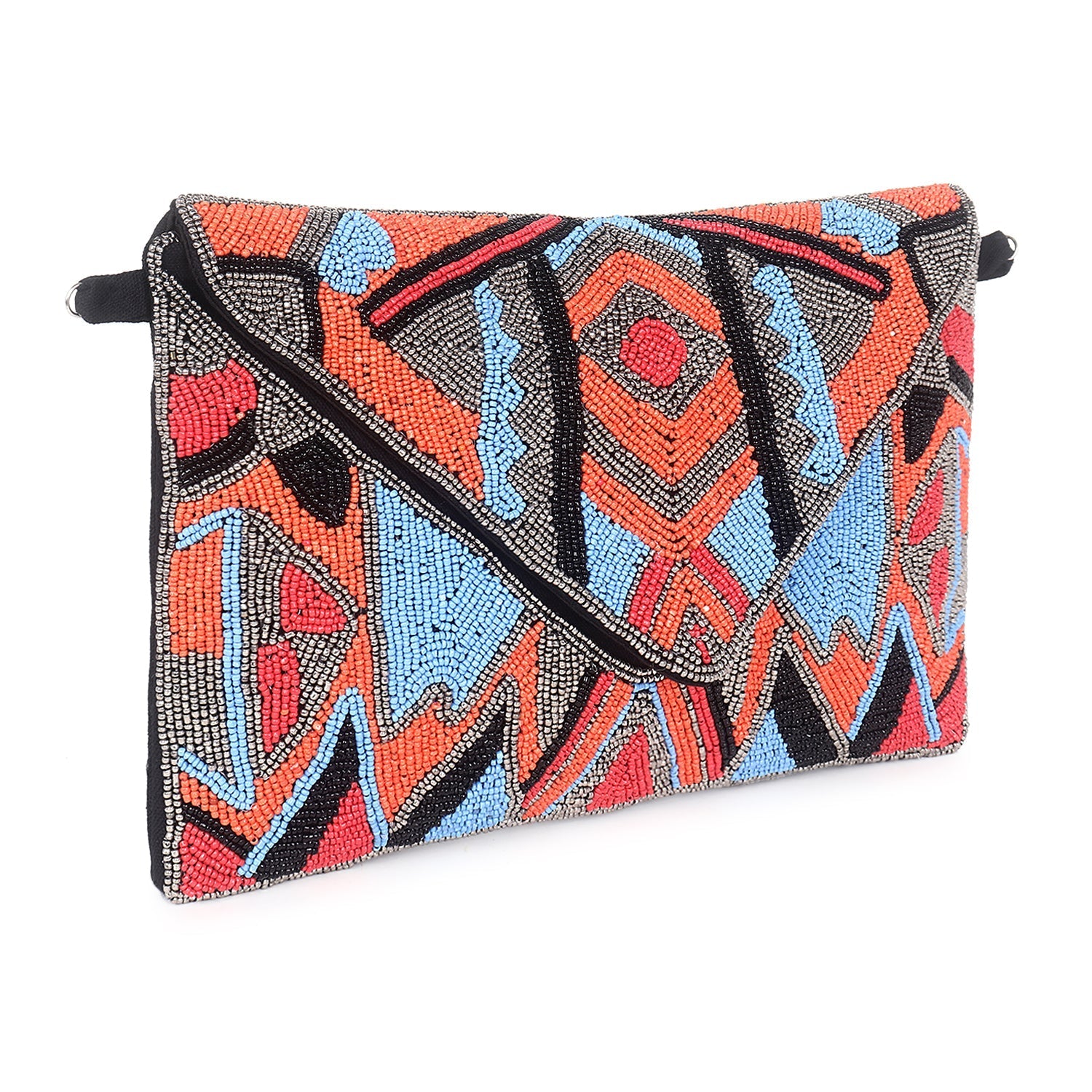Beaded flap clutch bag