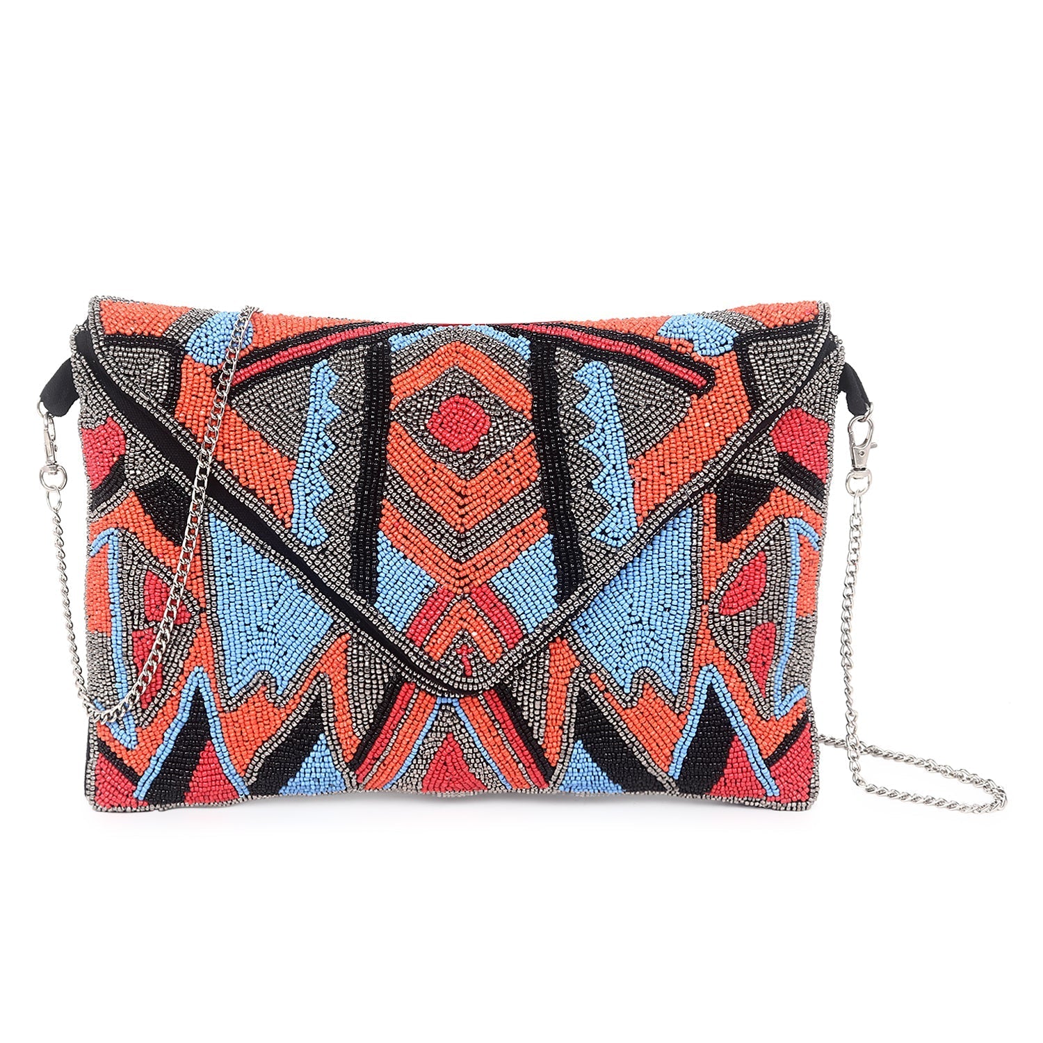 Beaded flap clutch bag