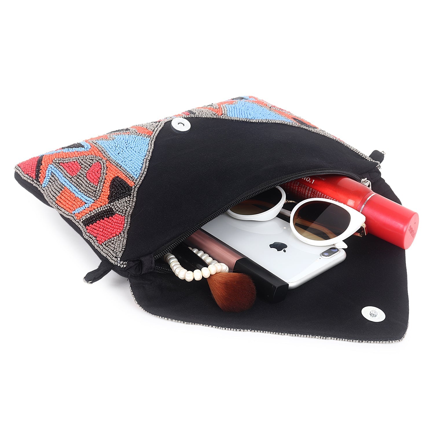 Beaded flap clutch bag