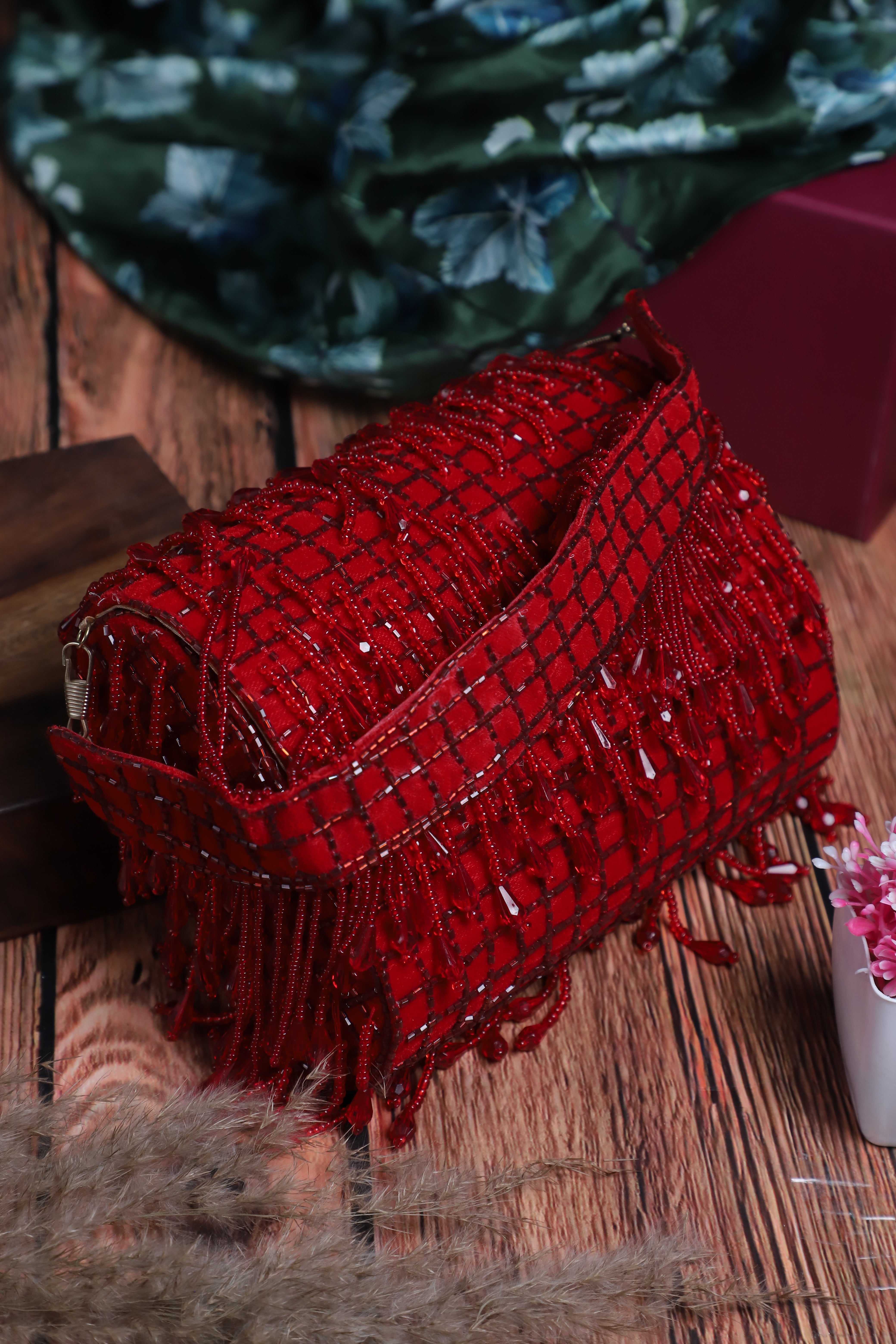 Red Crystal Flap Bag