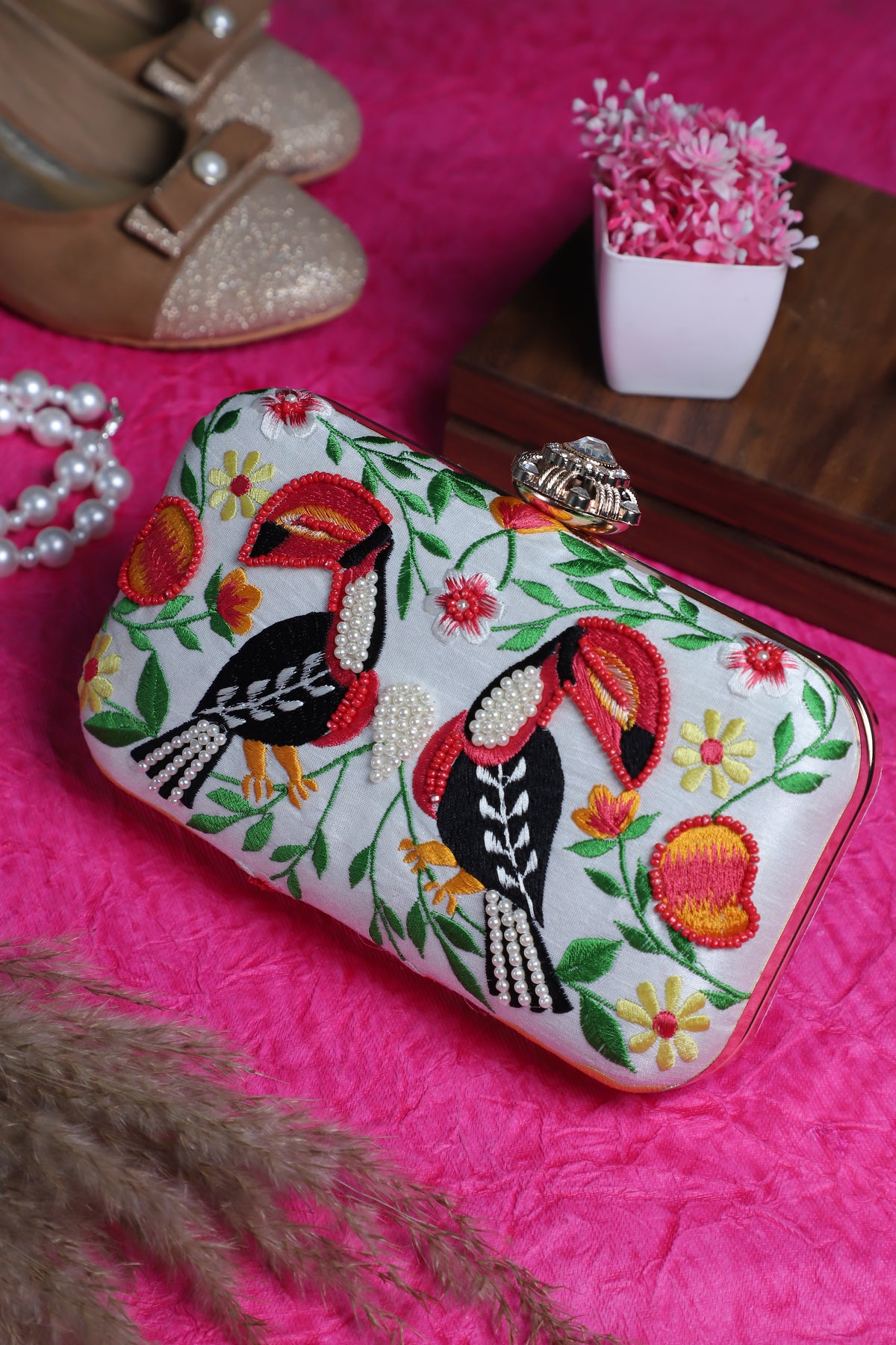 VRPS Printed Embroidered Clutch | Handcrafted Ethnic Bag | SWIS-3275 | Additional Angle