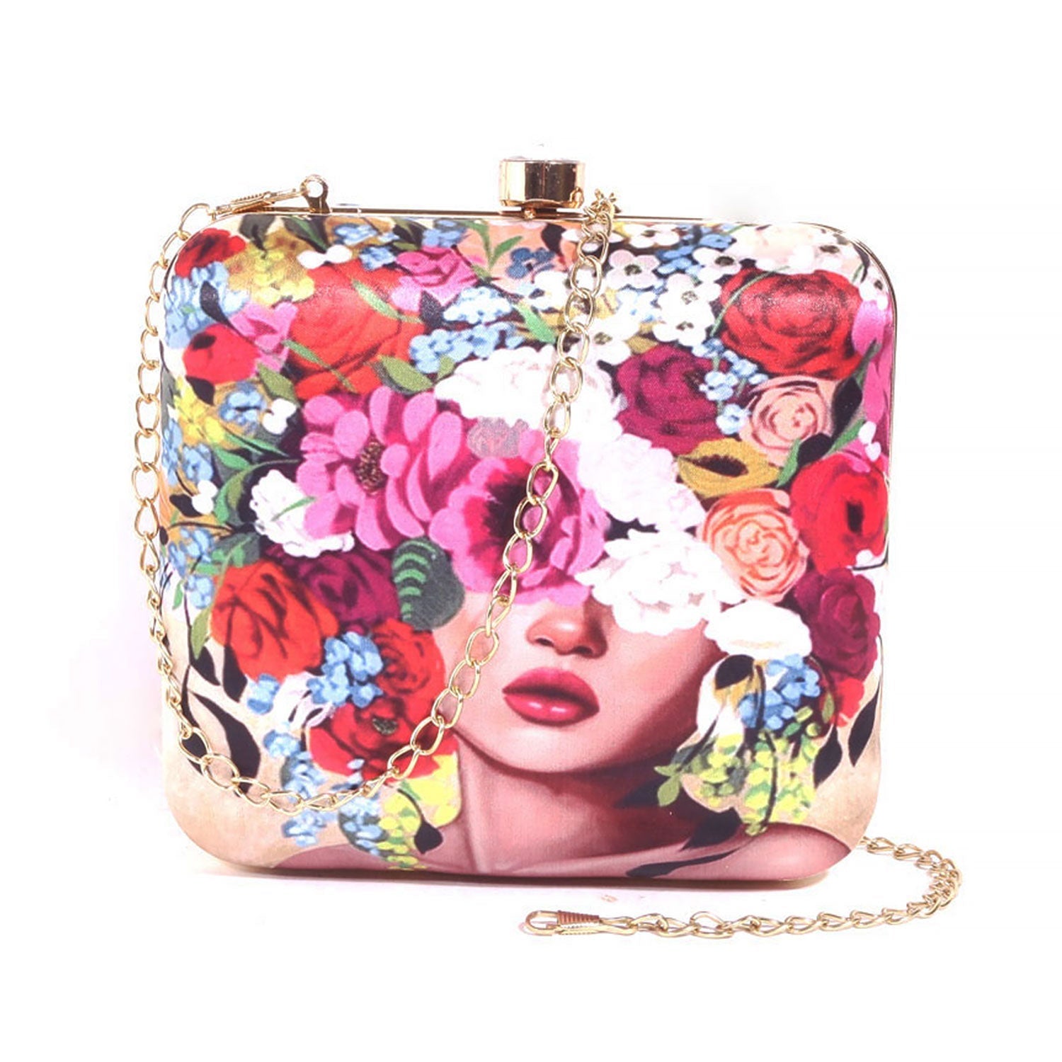 Head Of Flower Digital Print Box Clutch For Girls for Women & Girls
