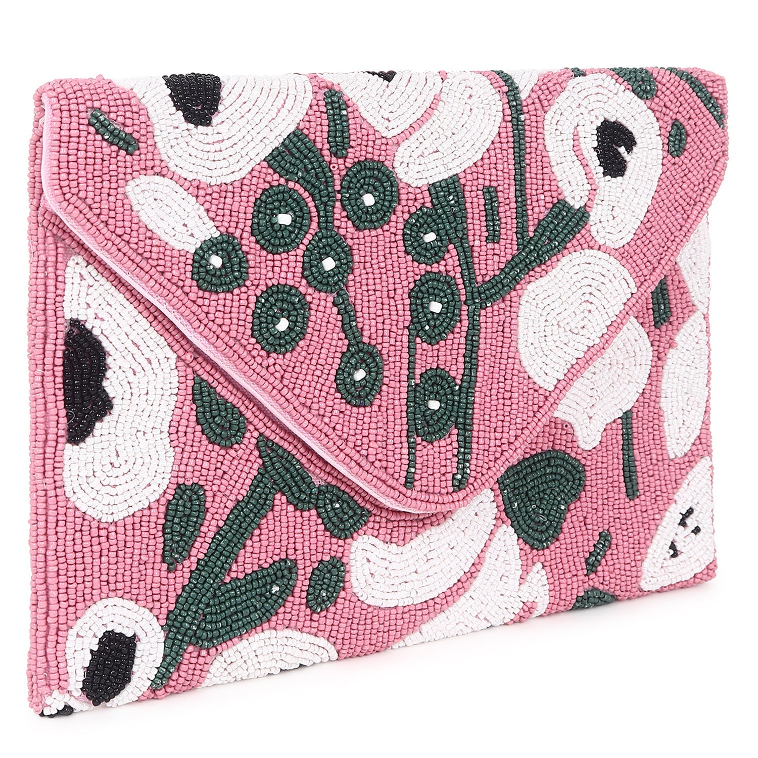 Pink beaded clutch bag