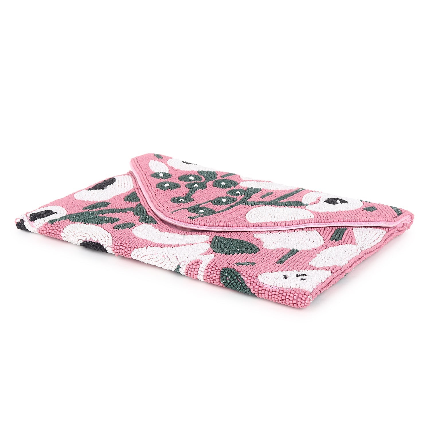 Pink beaded clutch bag