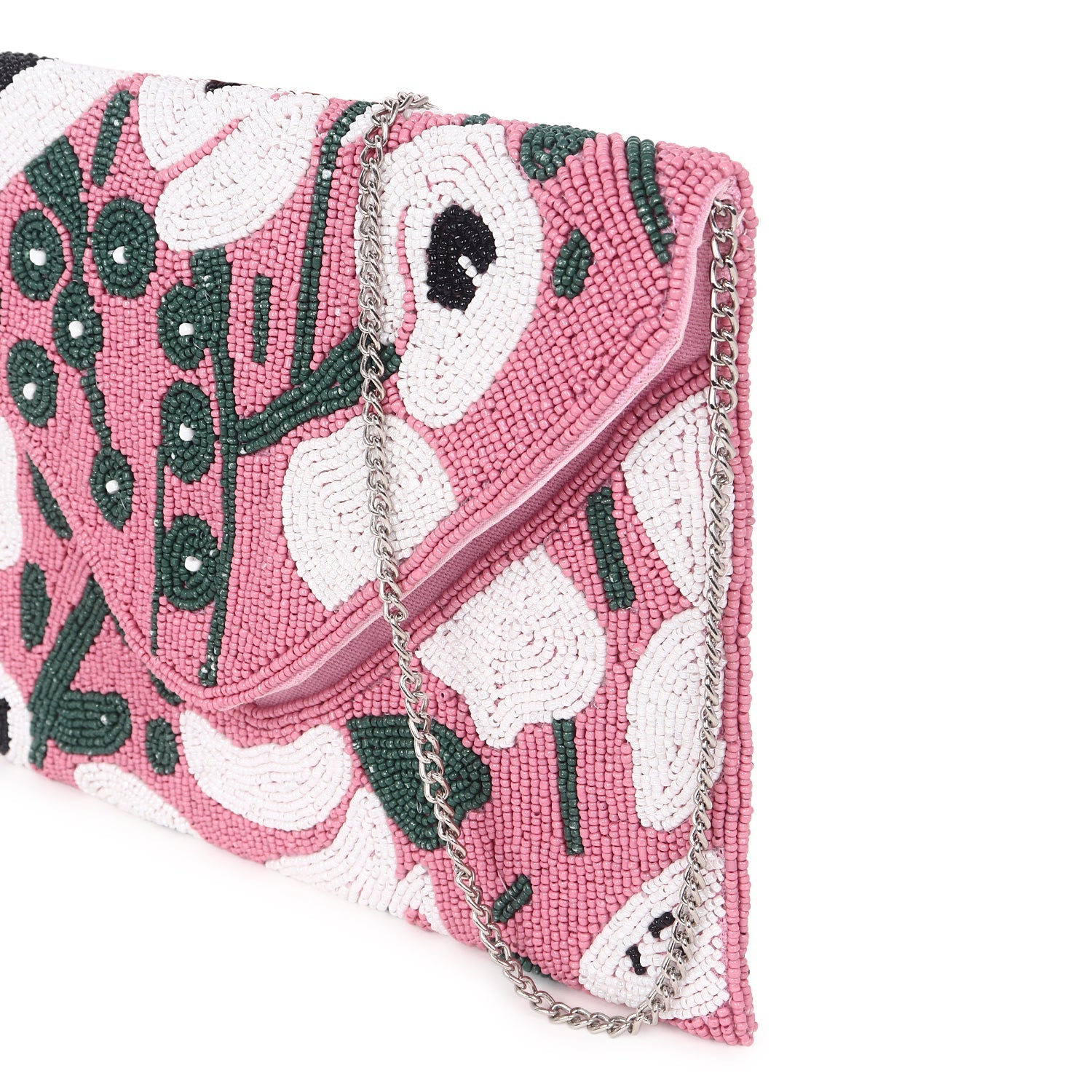 Pink beaded clutch bag
