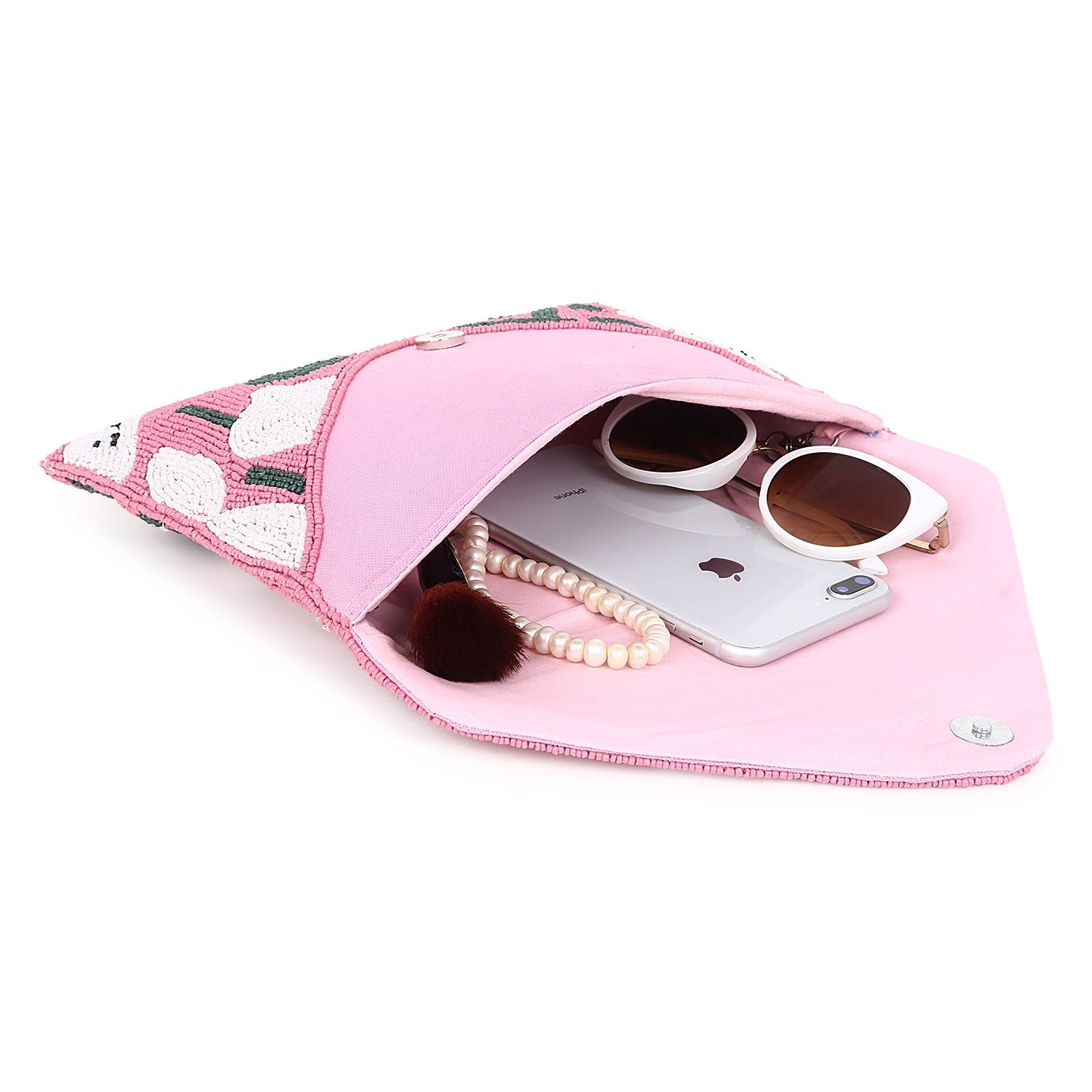 Pink beaded clutch bag