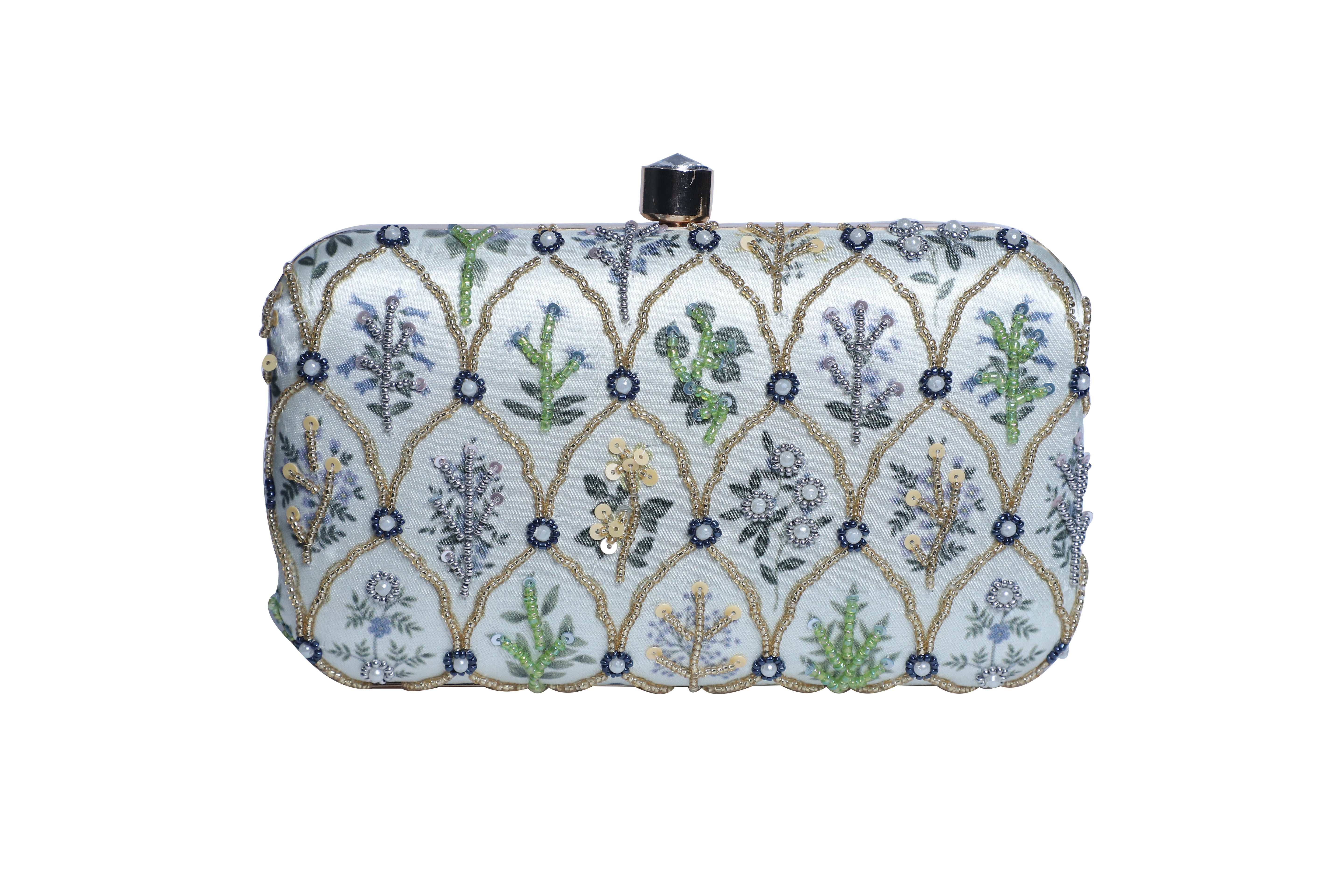 Sober printed embroidred rectangle clutch