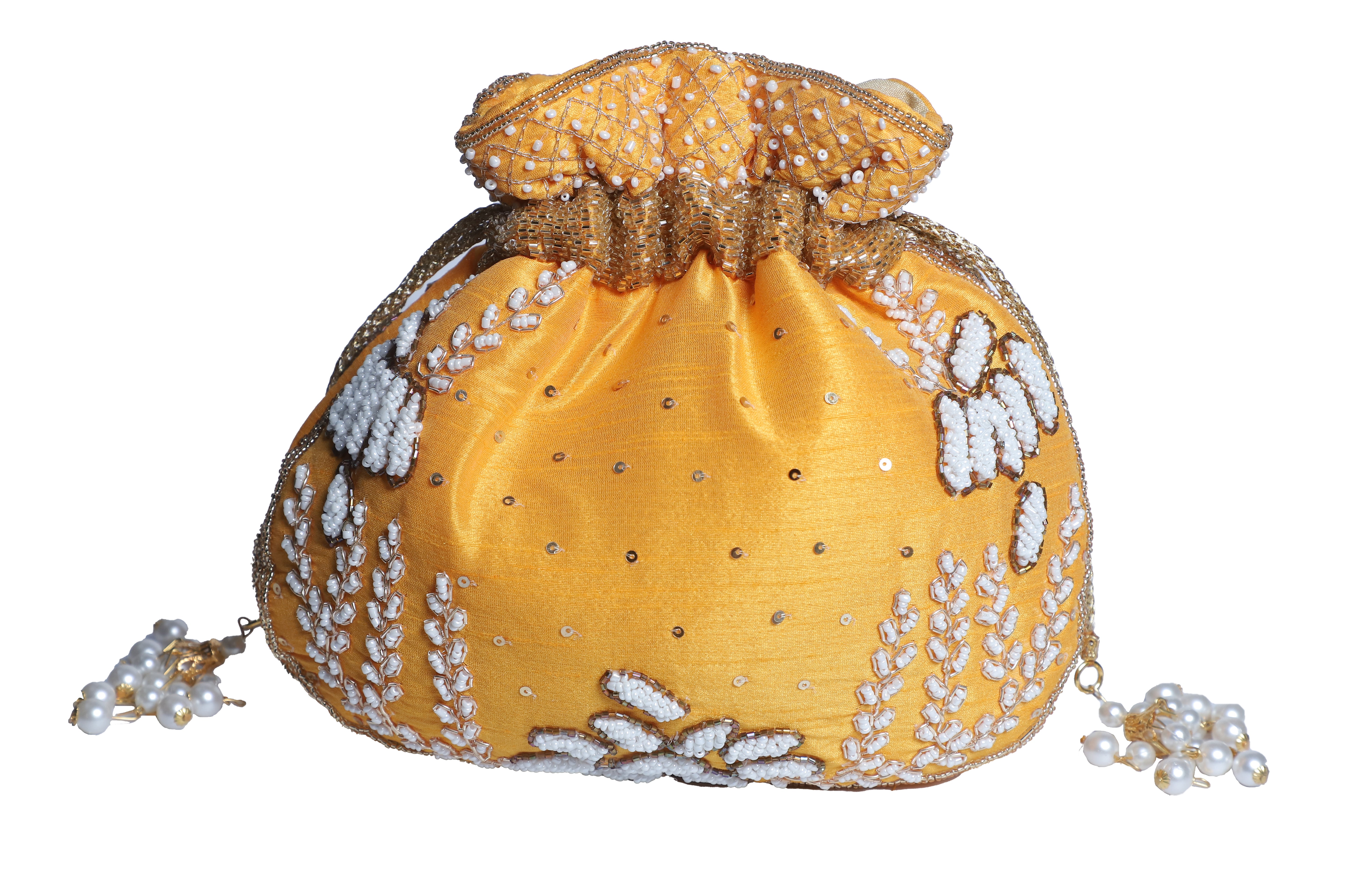Handmade Embroidery Yellow Potli Bag