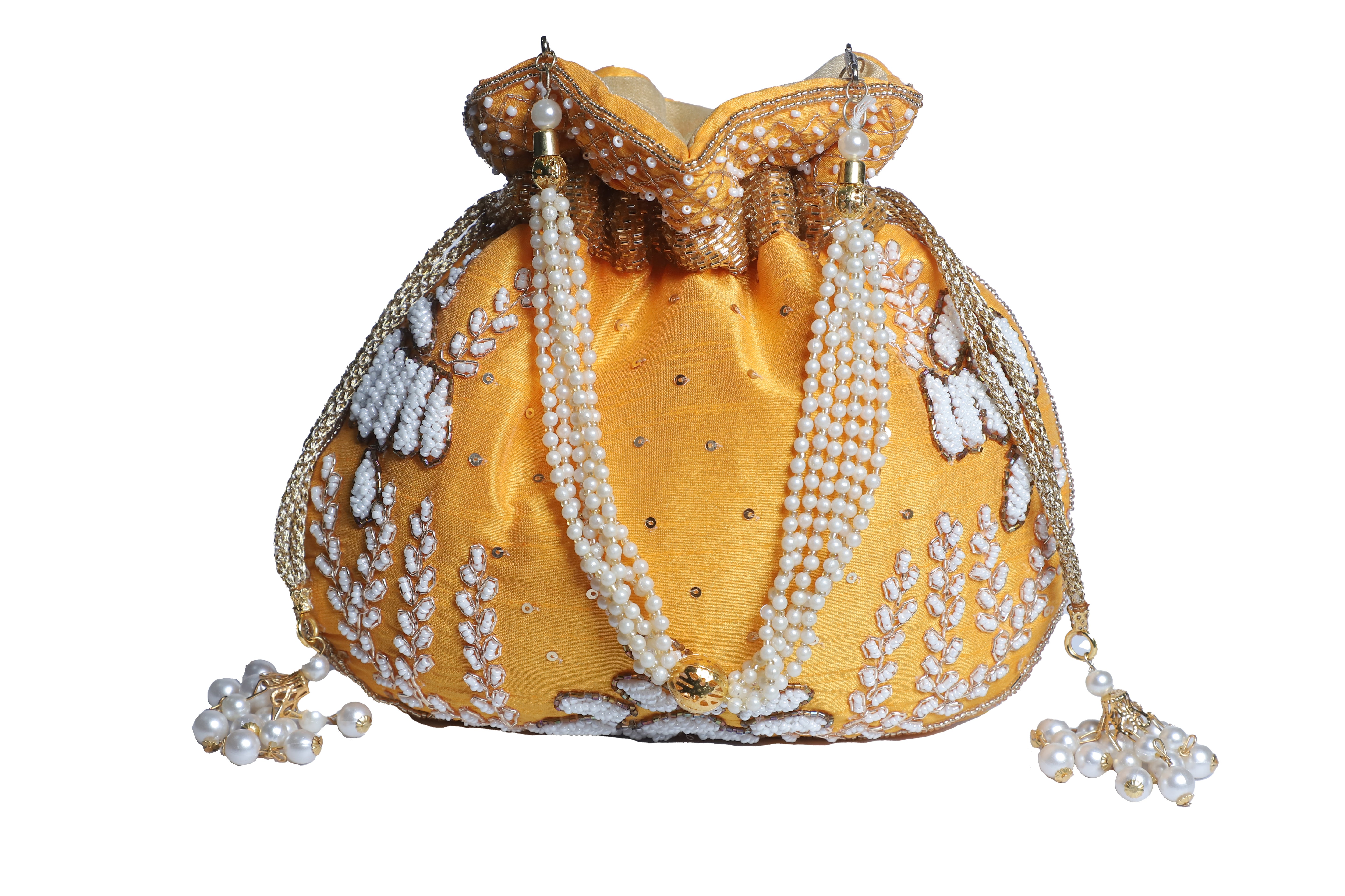 Handmade Embroidery Yellow Potli Bag