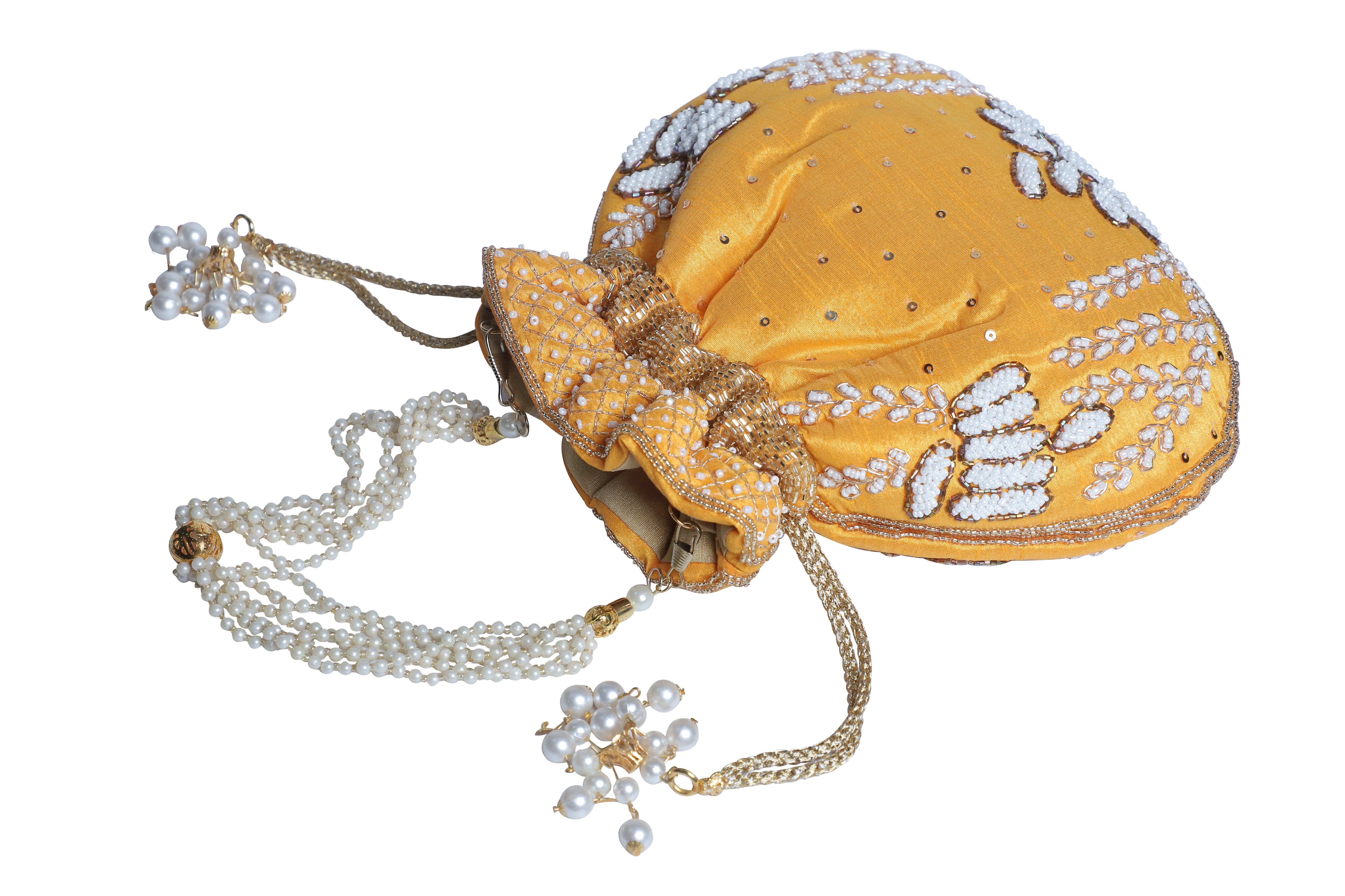 Handmade Embroidery Yellow Potli Bag