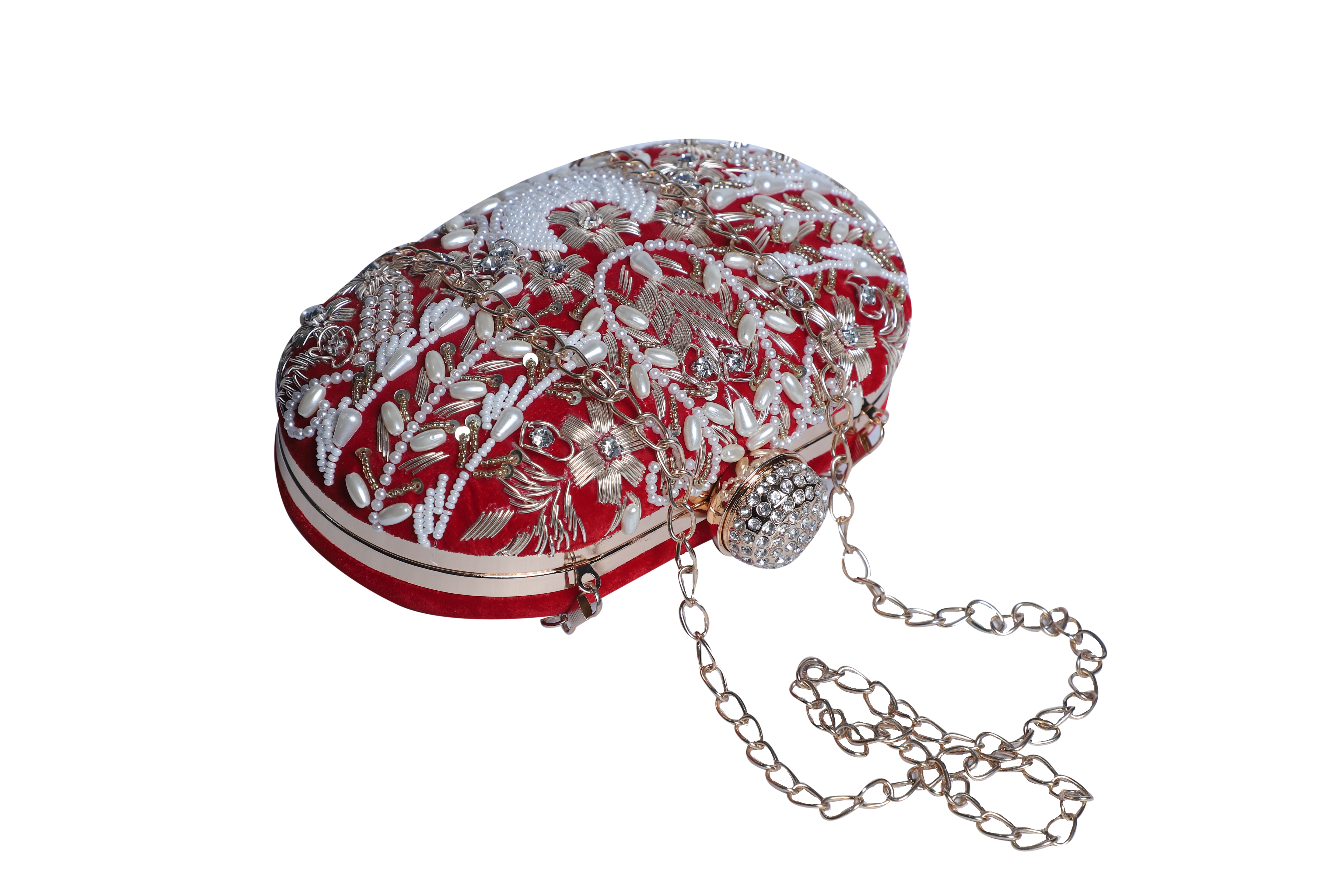 Red embroidery oval clutch