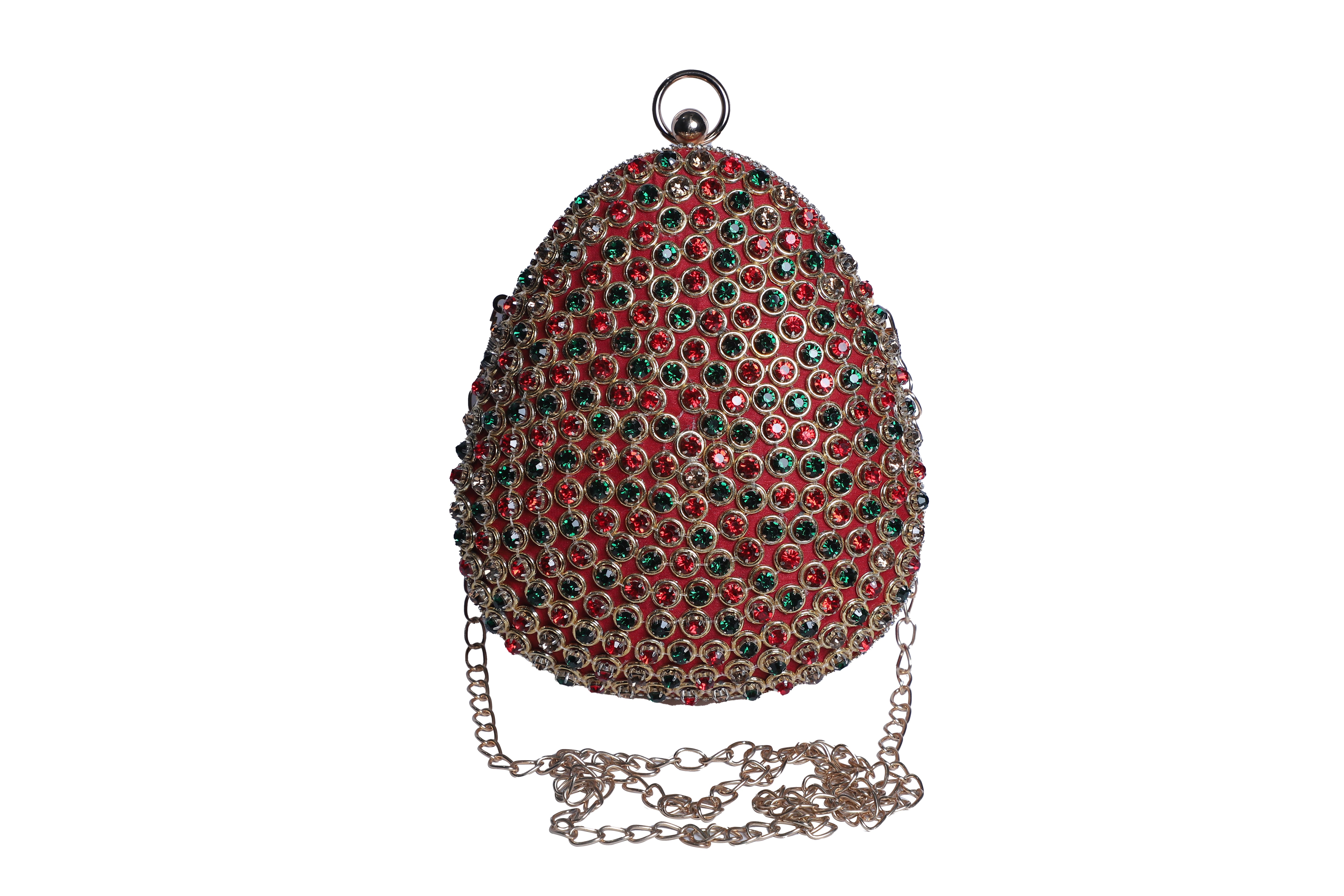 Red crystal egg shape designer clutch
